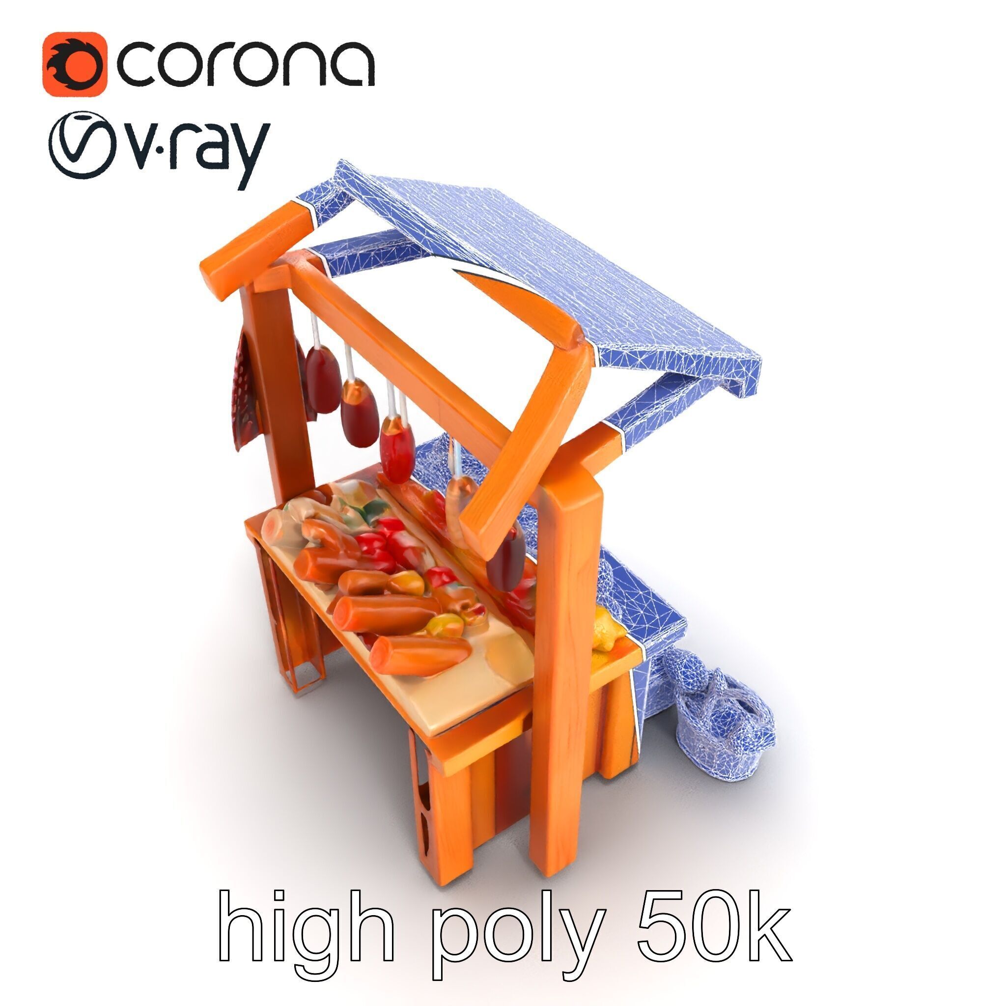 Rustic Bazaar Vendor Shelf Model Pack Low-poly 3D model_31