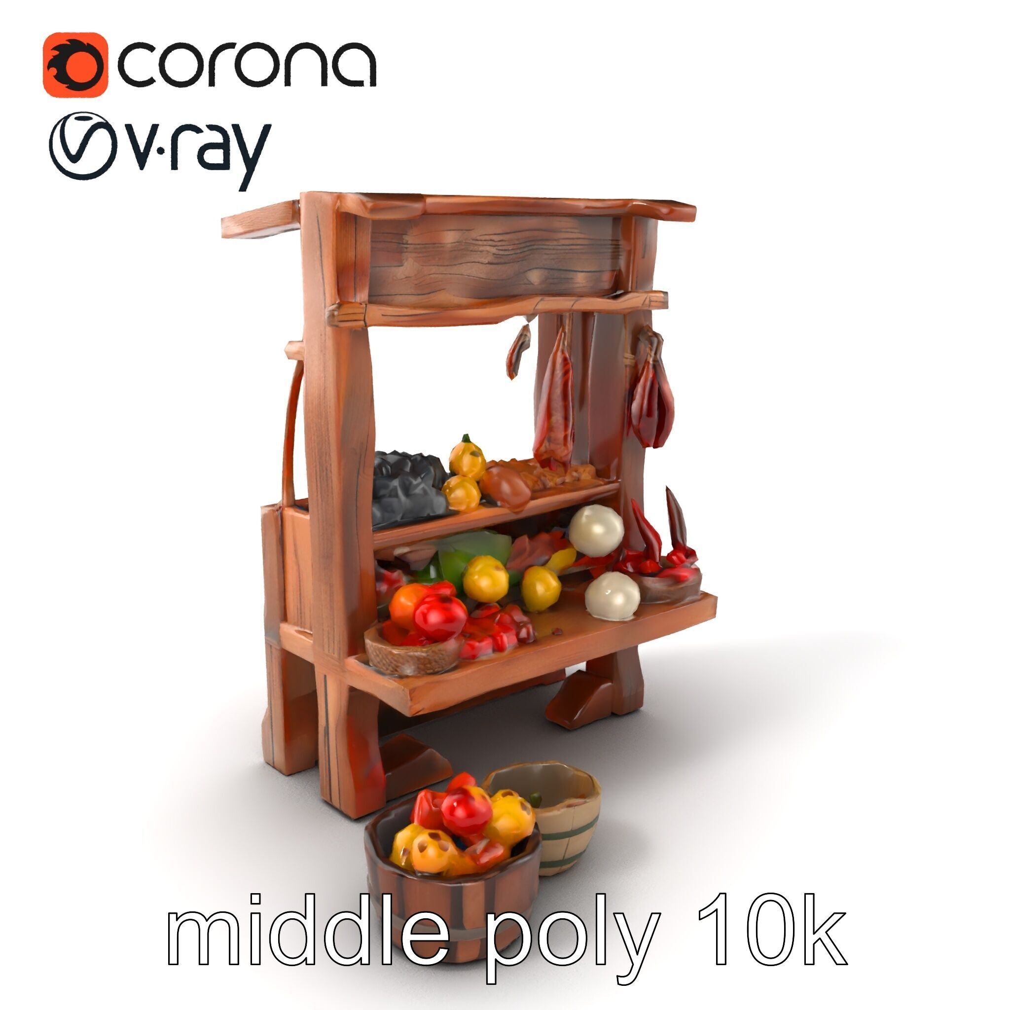 Rustic Bazaar Vendor Shelf Model Pack Low-poly 3D model_36