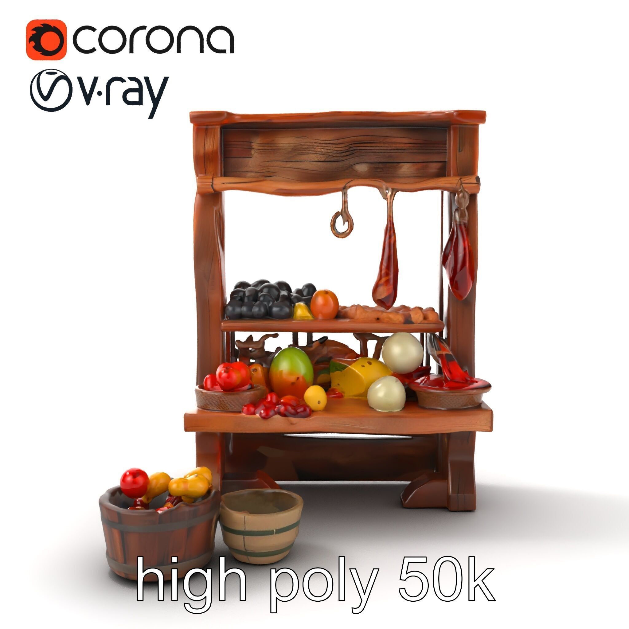 Rustic Bazaar Vendor Shelf Model Pack Low-poly 3D model_57