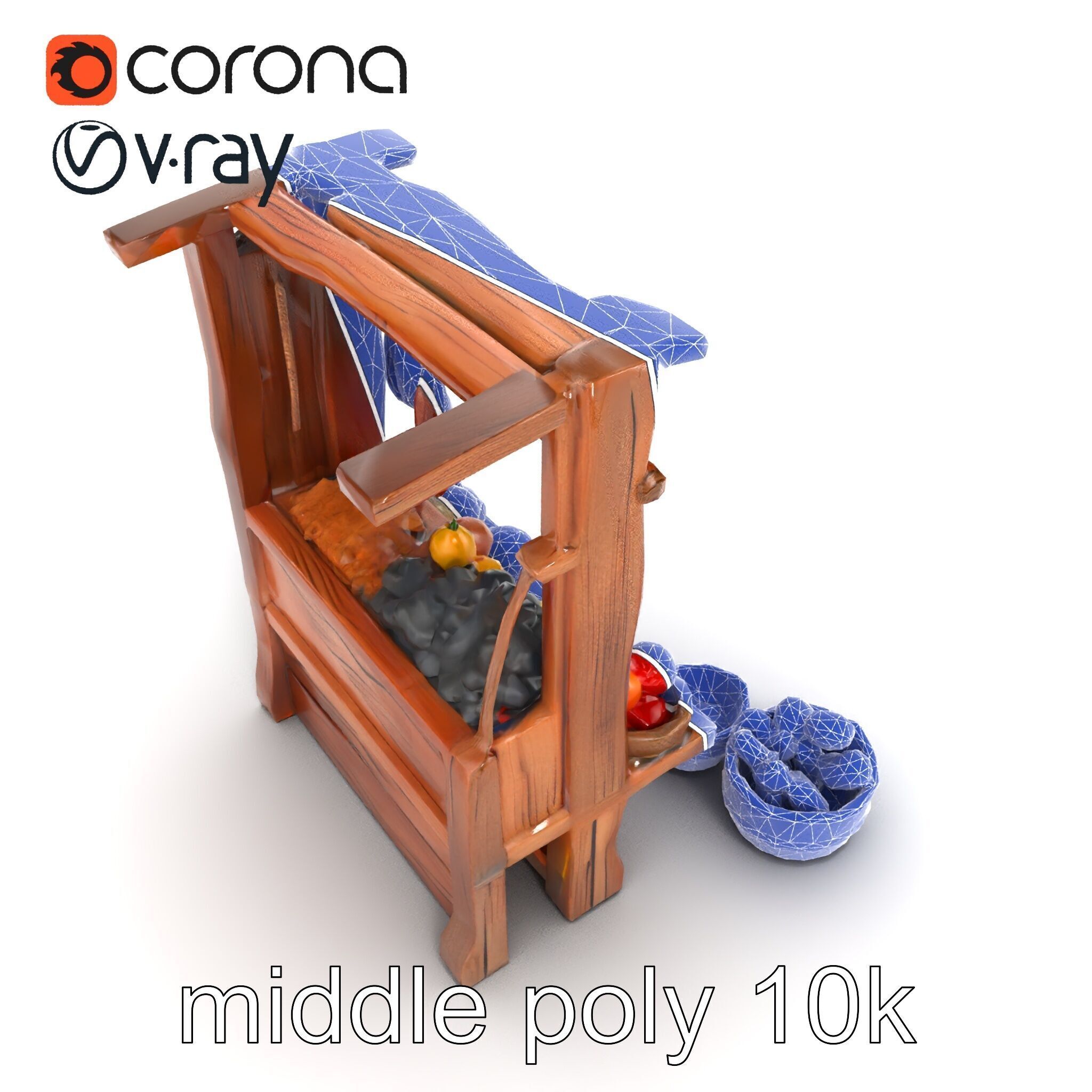 Rustic Bazaar Vendor Shelf Model Pack Low-poly 3D model_44