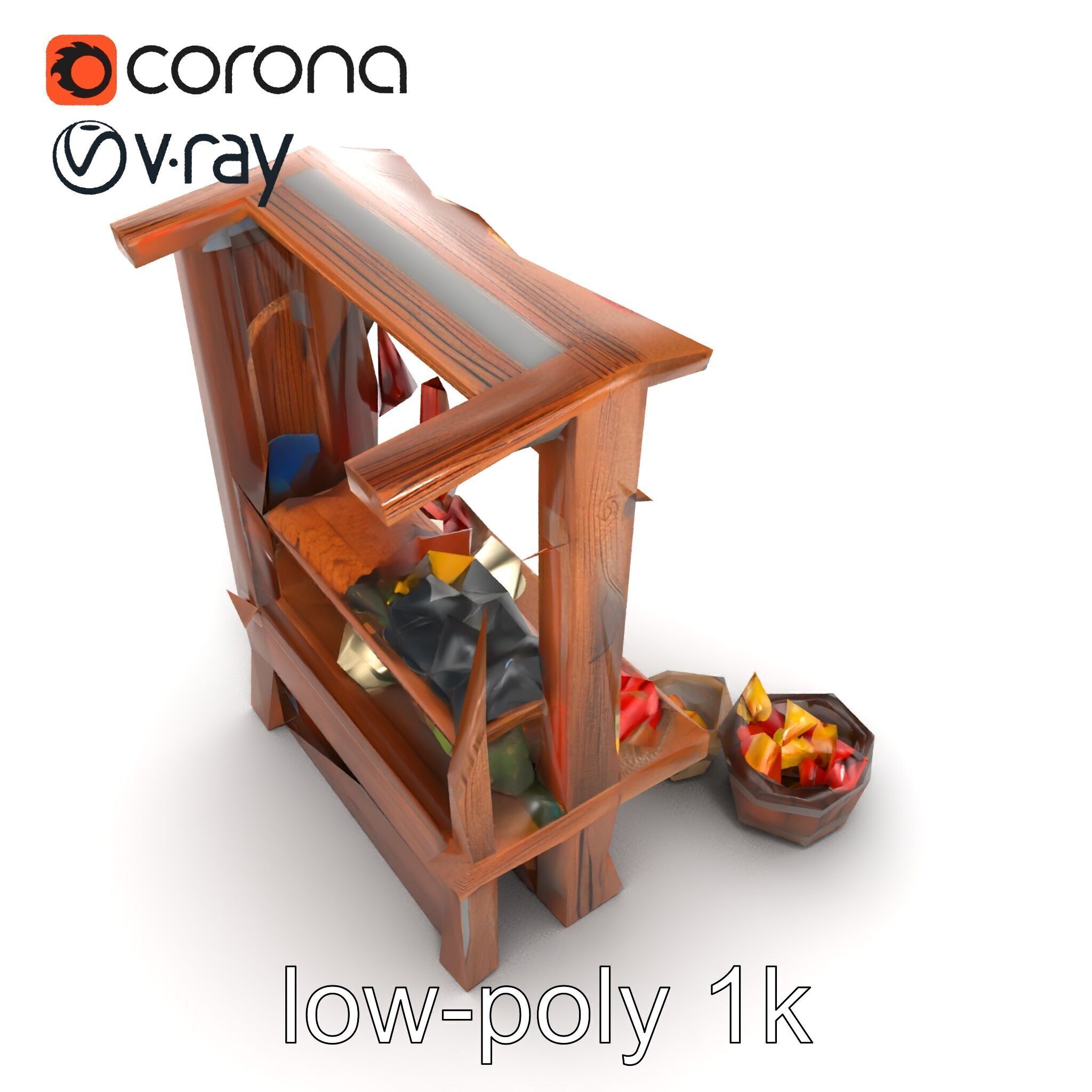 Rustic Bazaar Vendor Shelf Model Pack Low-poly 3D model_47