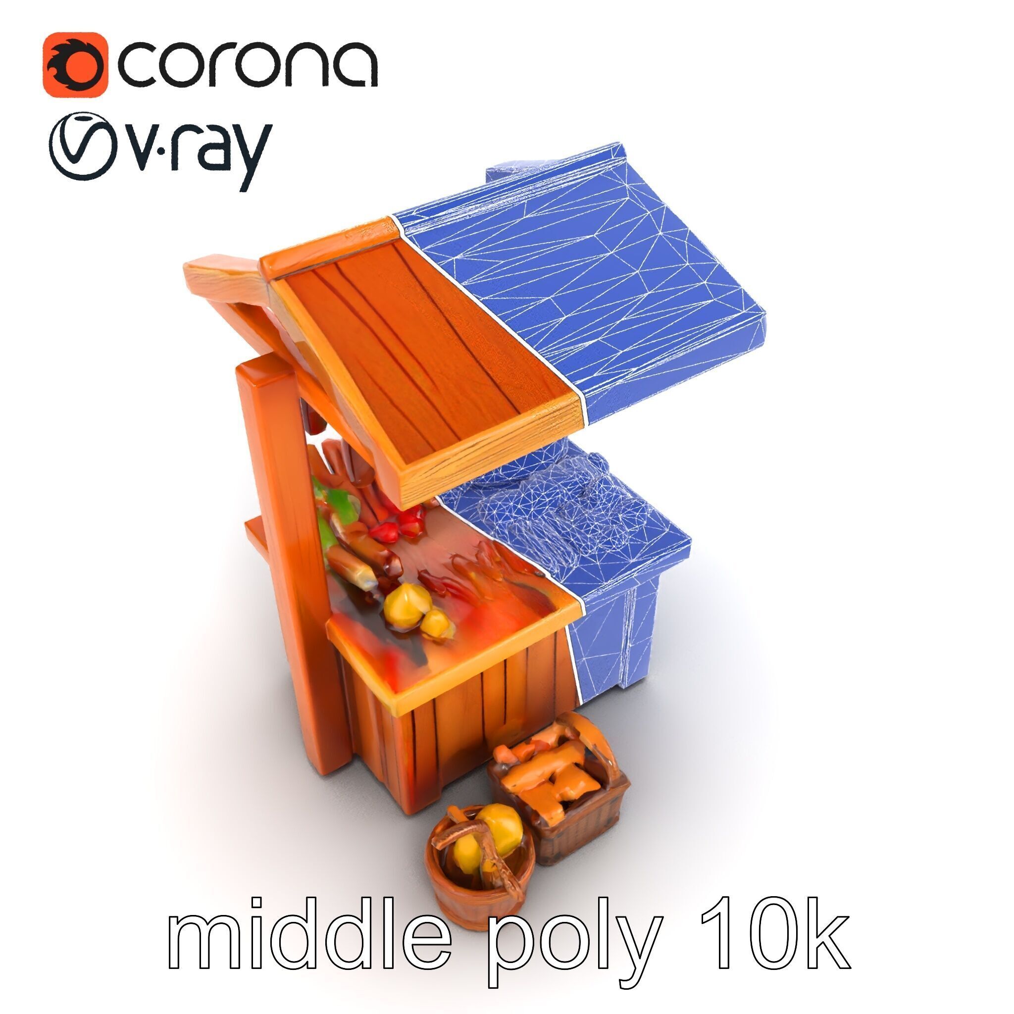 Rustic Bazaar Vendor Shelf Model Pack Low-poly 3D model_24