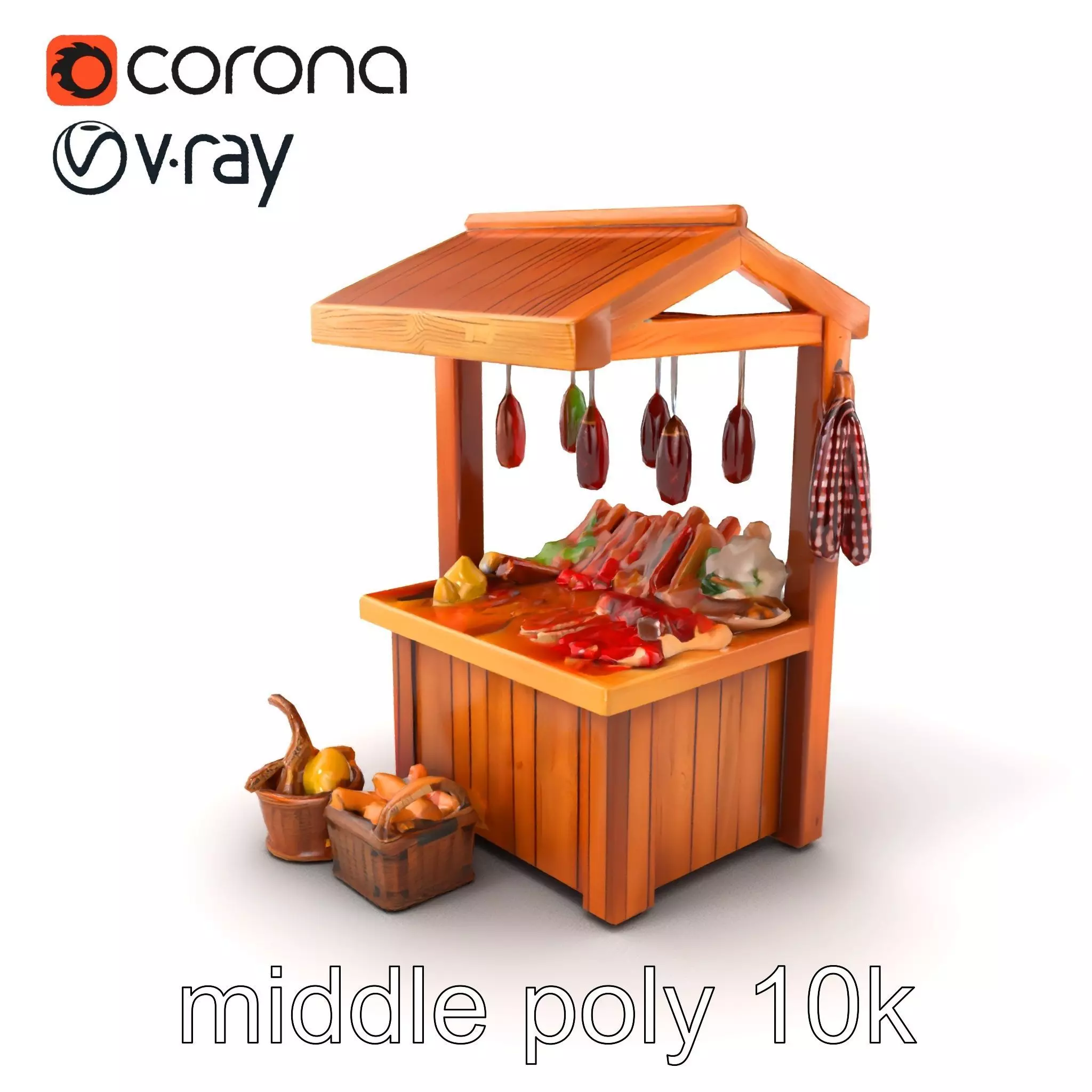Rustic Bazaar Vendor Shelf Model Pack Low-poly 3D model_0