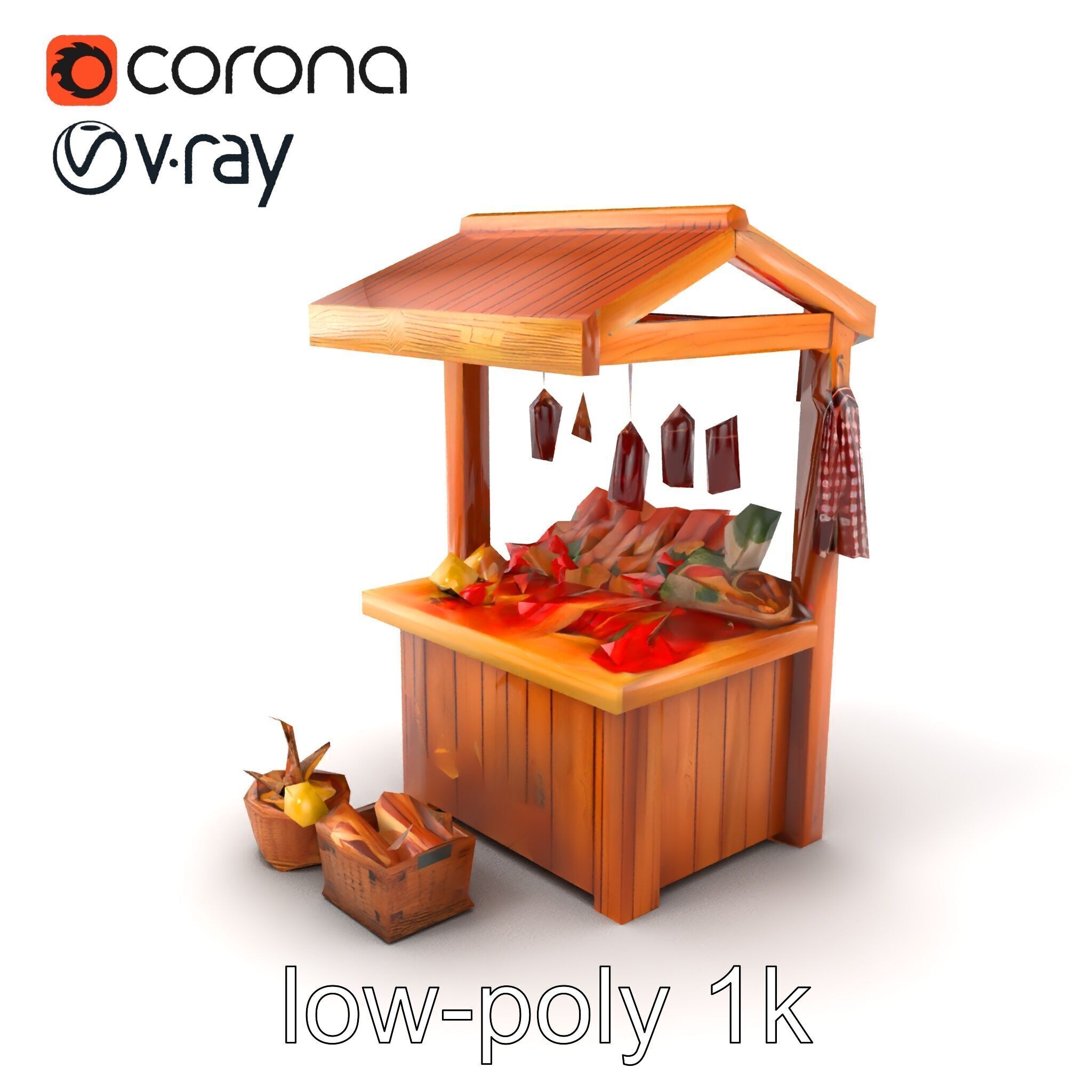 Rustic Bazaar Vendor Shelf Model Pack Low-poly 3D model_5