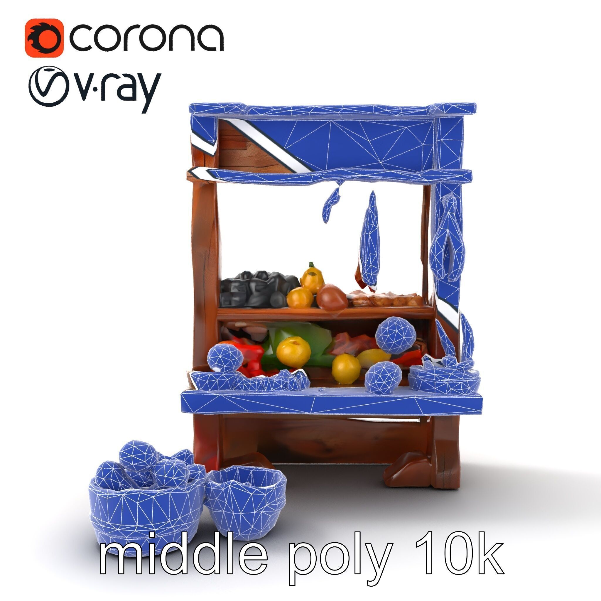 Rustic Bazaar Vendor Shelf Model Pack Low-poly 3D model_63