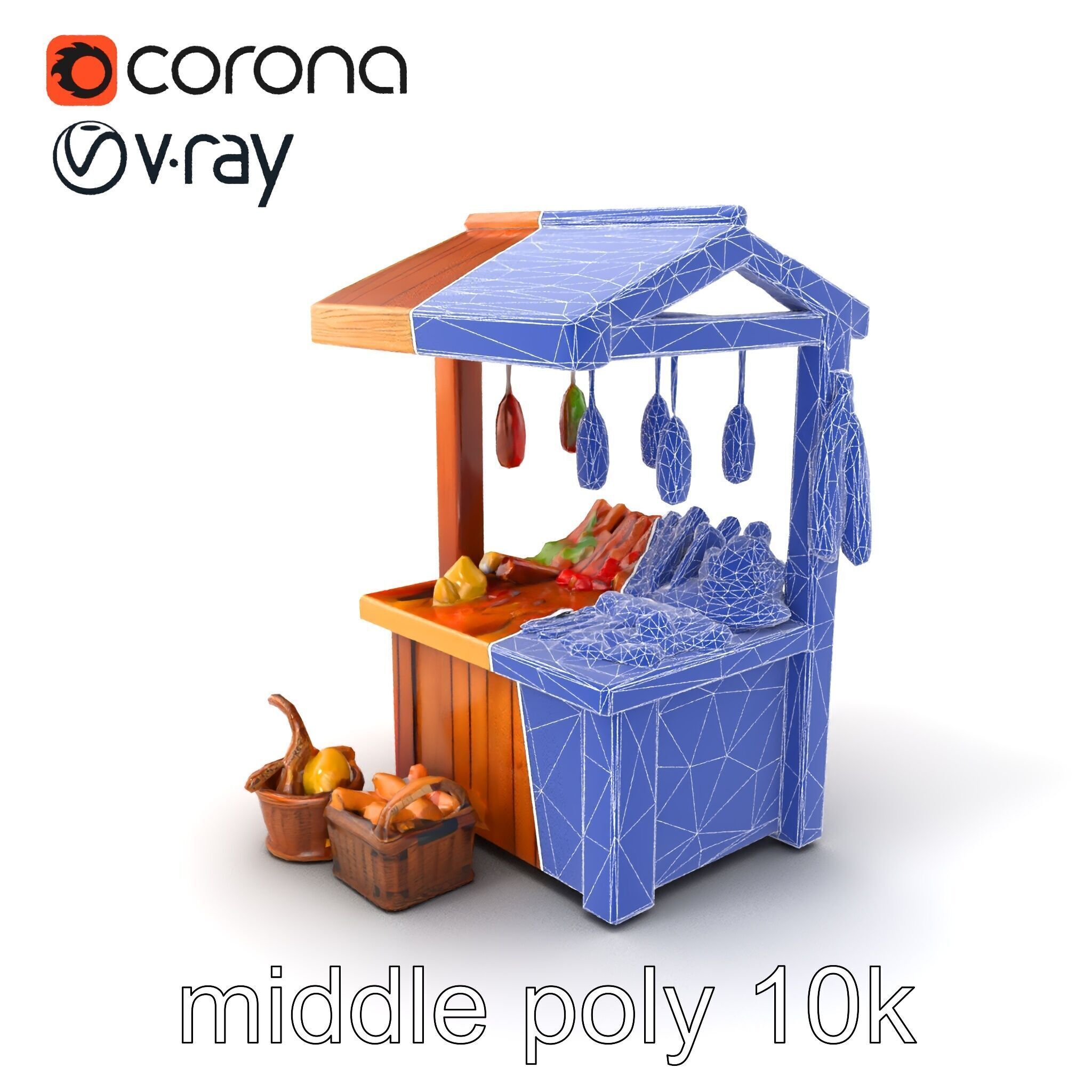 Rustic Bazaar Vendor Shelf Model Pack Low-poly 3D model_6