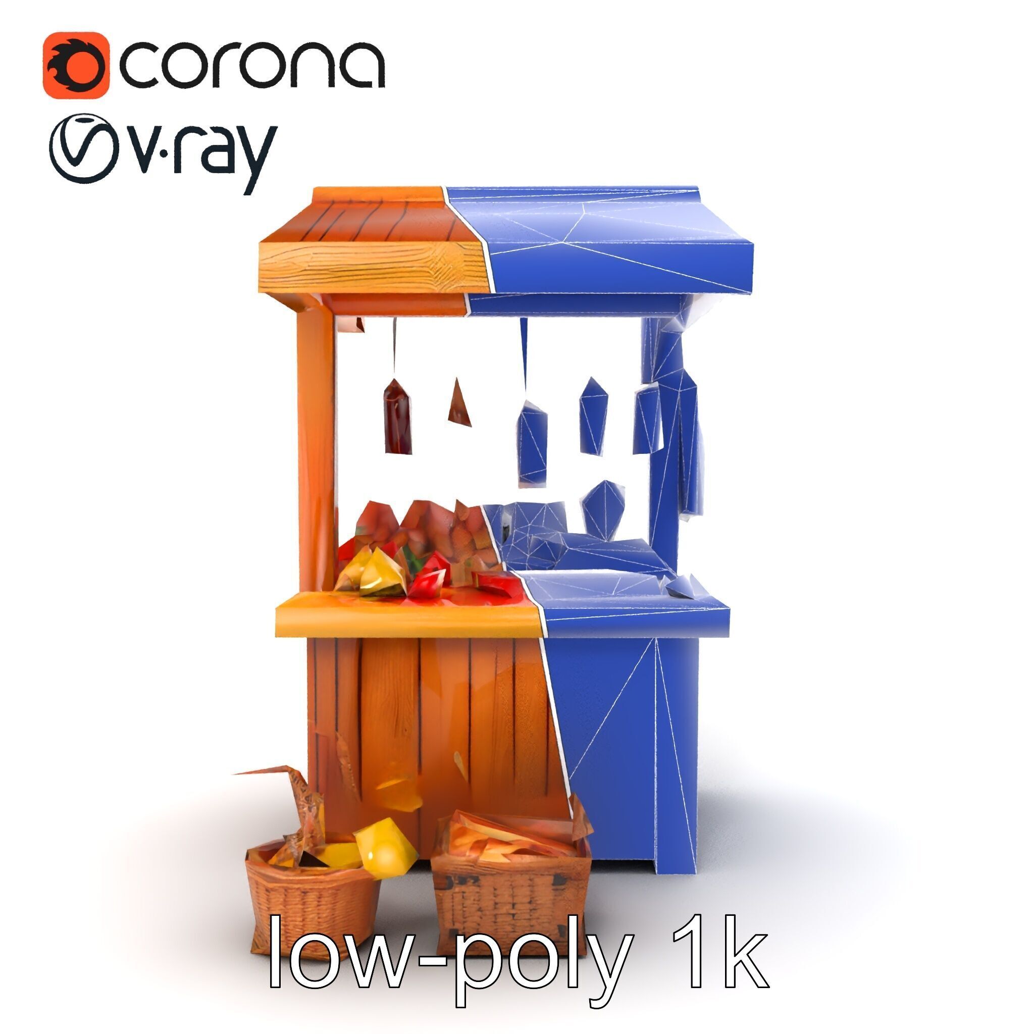 Rustic Bazaar Vendor Shelf Model Pack Low-poly 3D model_27