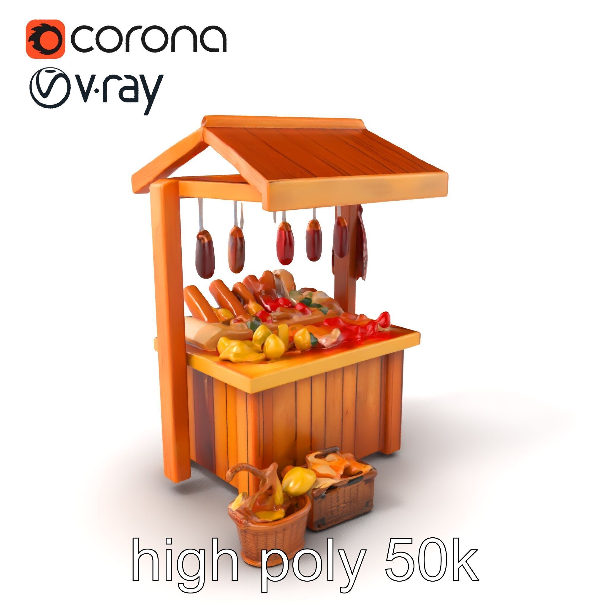 Rustic Bazaar Vendor Shelf Model Pack Low-poly 3D model_2
