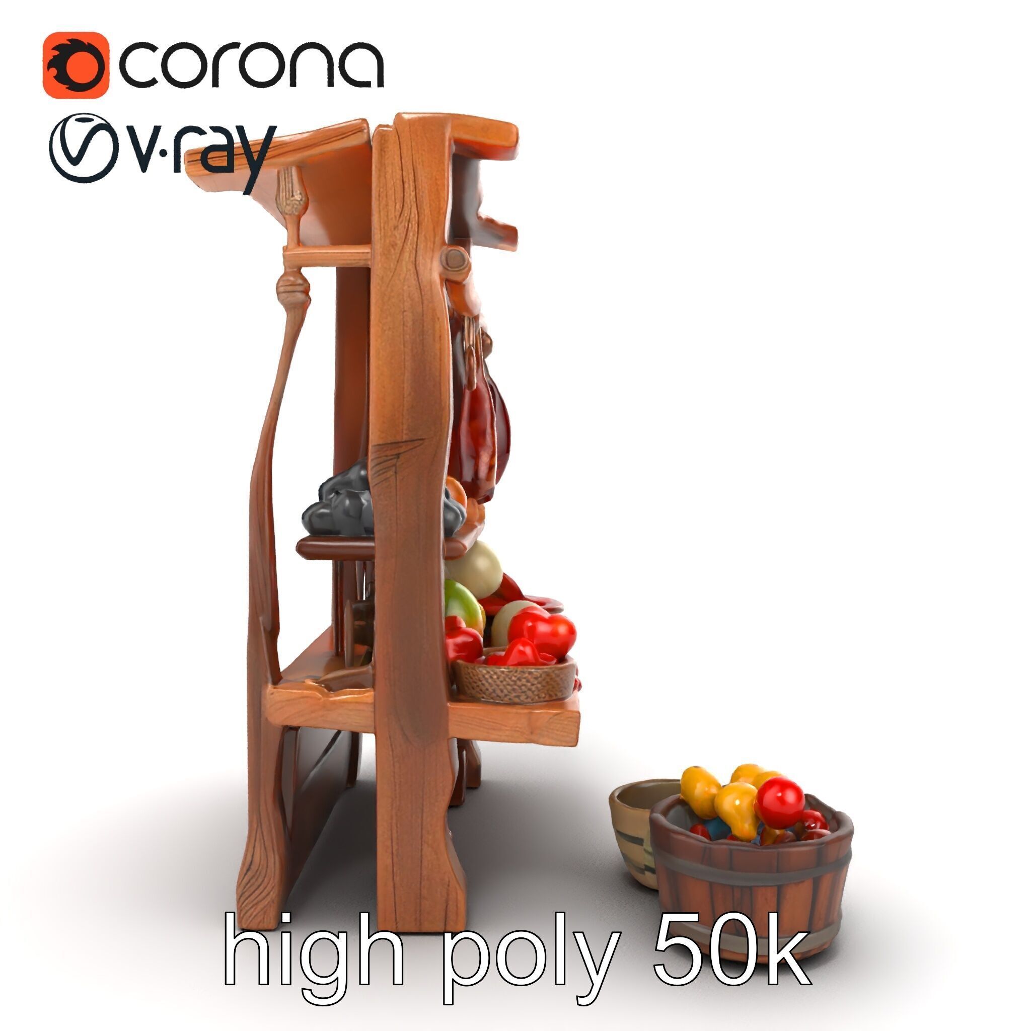 Rustic Bazaar Vendor Shelf Model Pack Low-poly 3D model_62