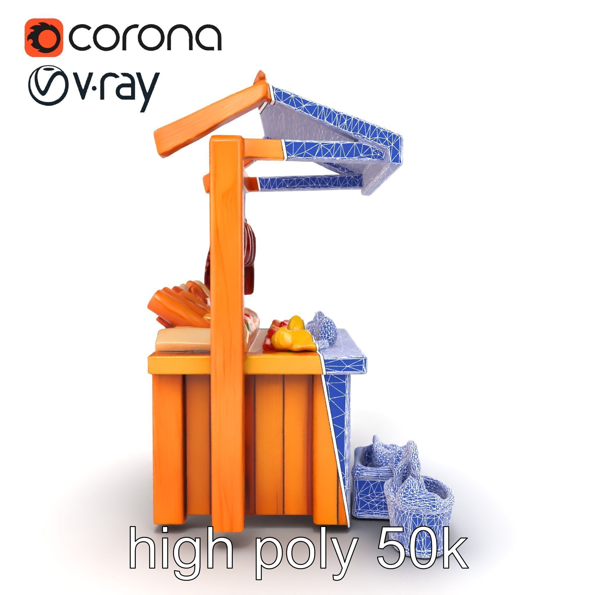 Rustic Bazaar Vendor Shelf Model Pack Low-poly 3D model_28