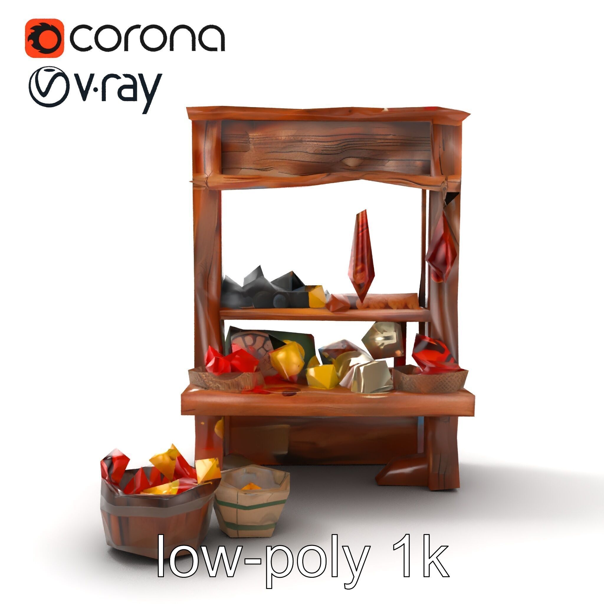 Rustic Bazaar Vendor Shelf Model Pack Low-poly 3D model_54