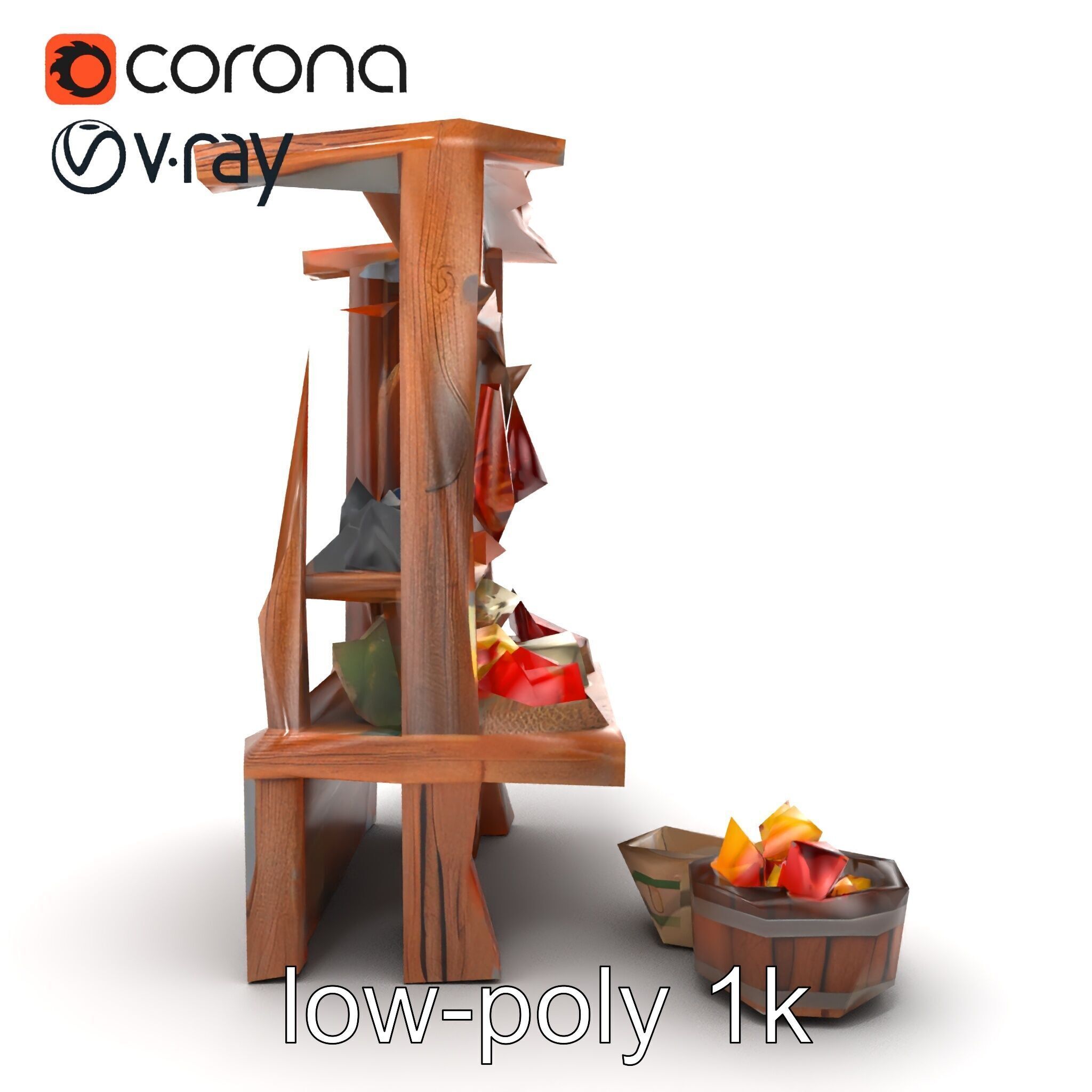 Rustic Bazaar Vendor Shelf Model Pack Low-poly 3D model_61