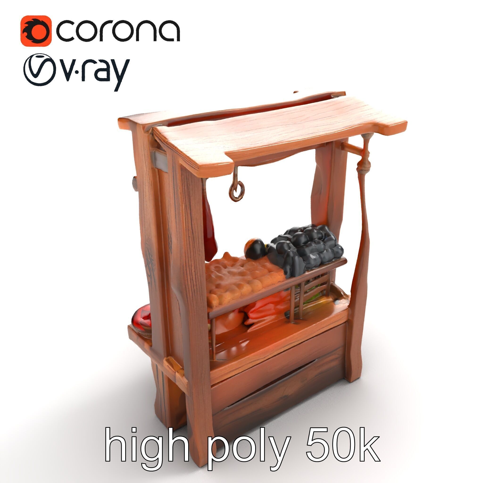 Rustic Bazaar Vendor Shelf Model Pack Low-poly 3D model_42