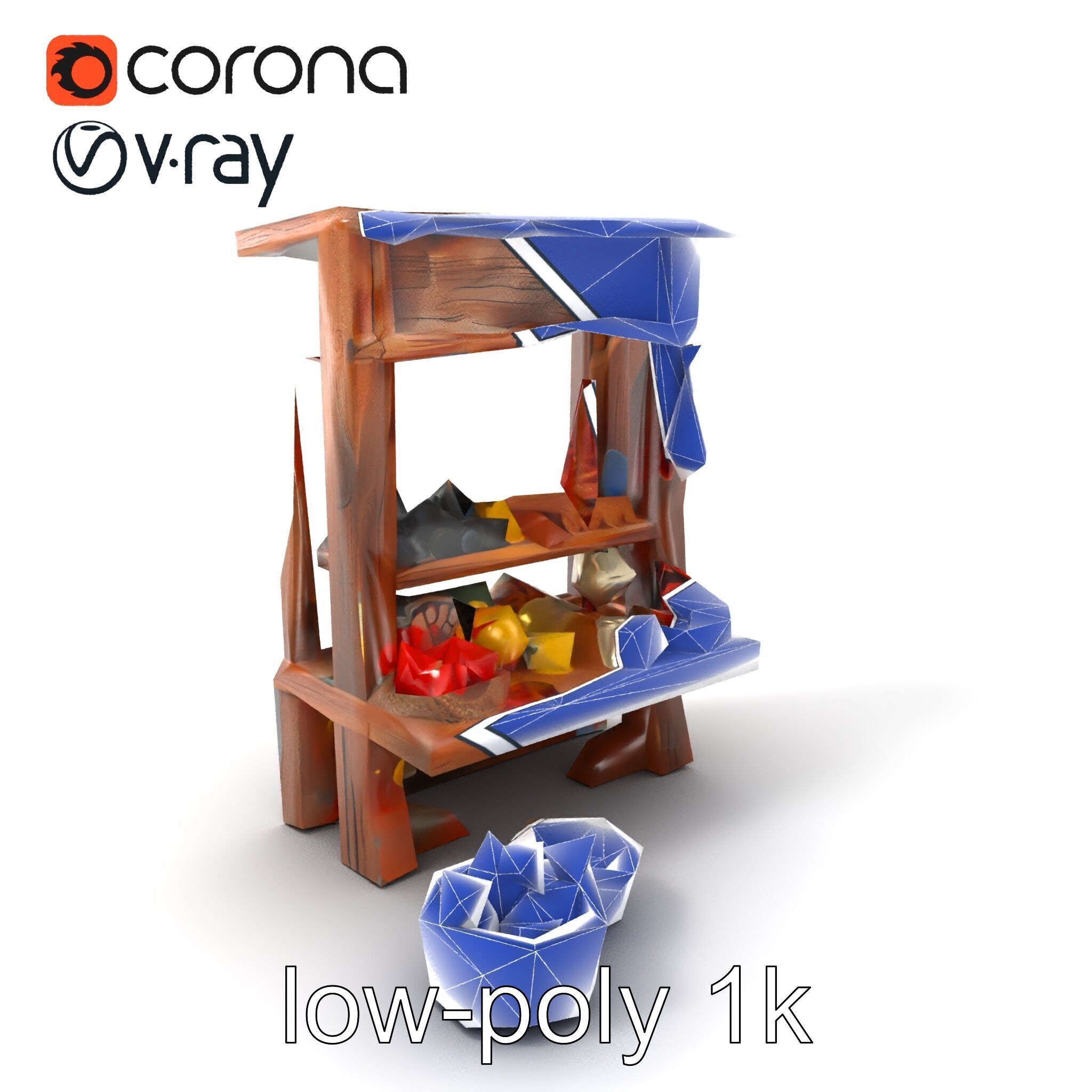 Rustic Bazaar Vendor Shelf Model Pack Low-poly 3D model_39