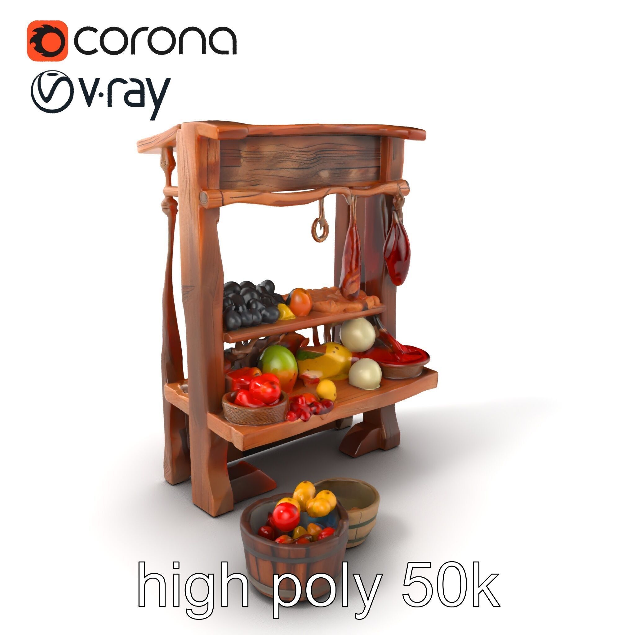 Rustic Bazaar Vendor Shelf Model Pack Low-poly 3D model_35