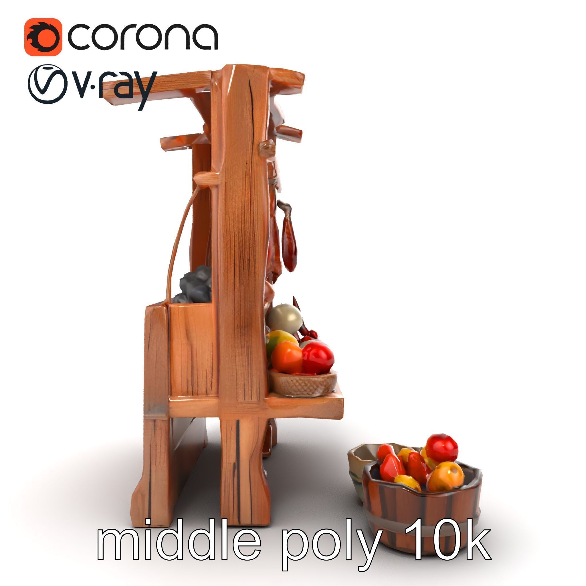 Rustic Bazaar Vendor Shelf Model Pack Low-poly 3D model_53