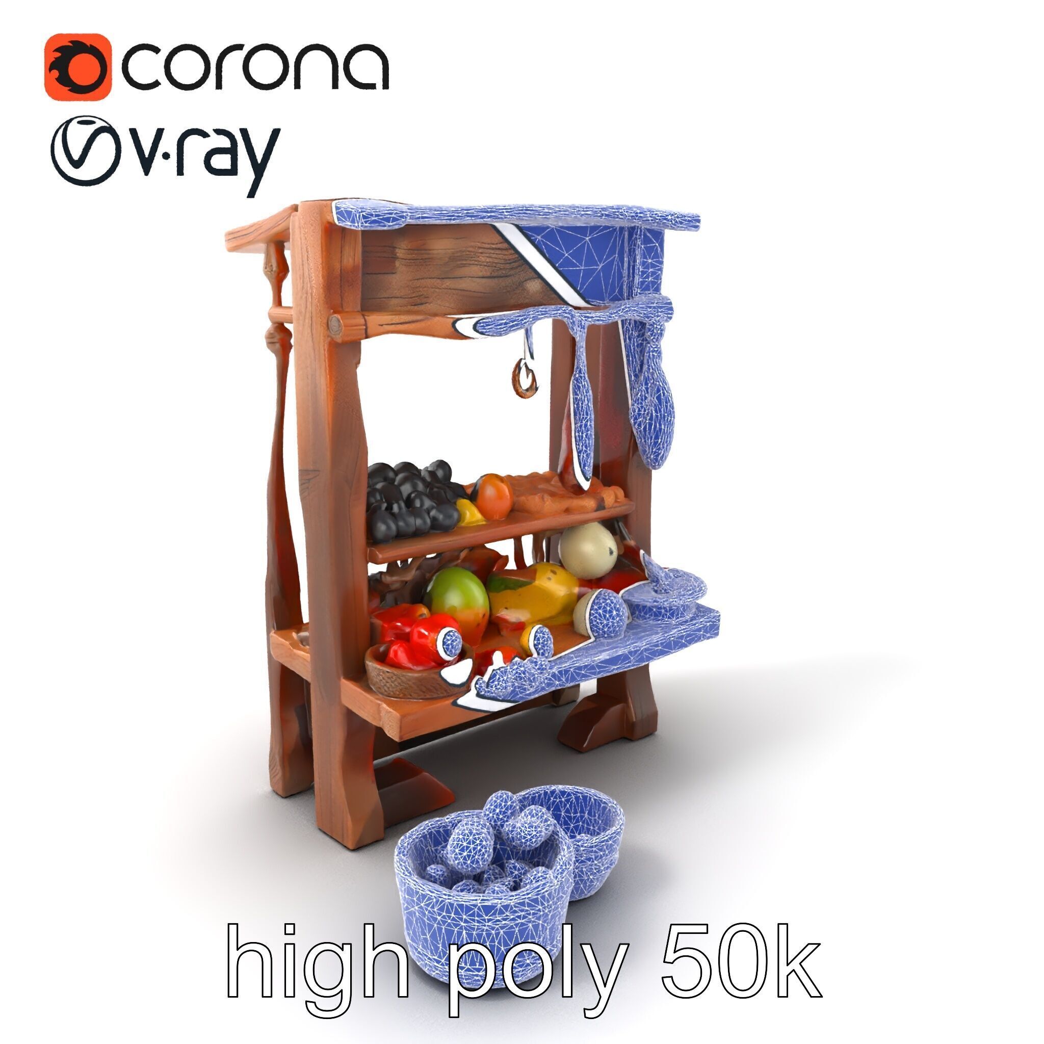 Rustic Bazaar Vendor Shelf Model Pack Low-poly 3D model_34