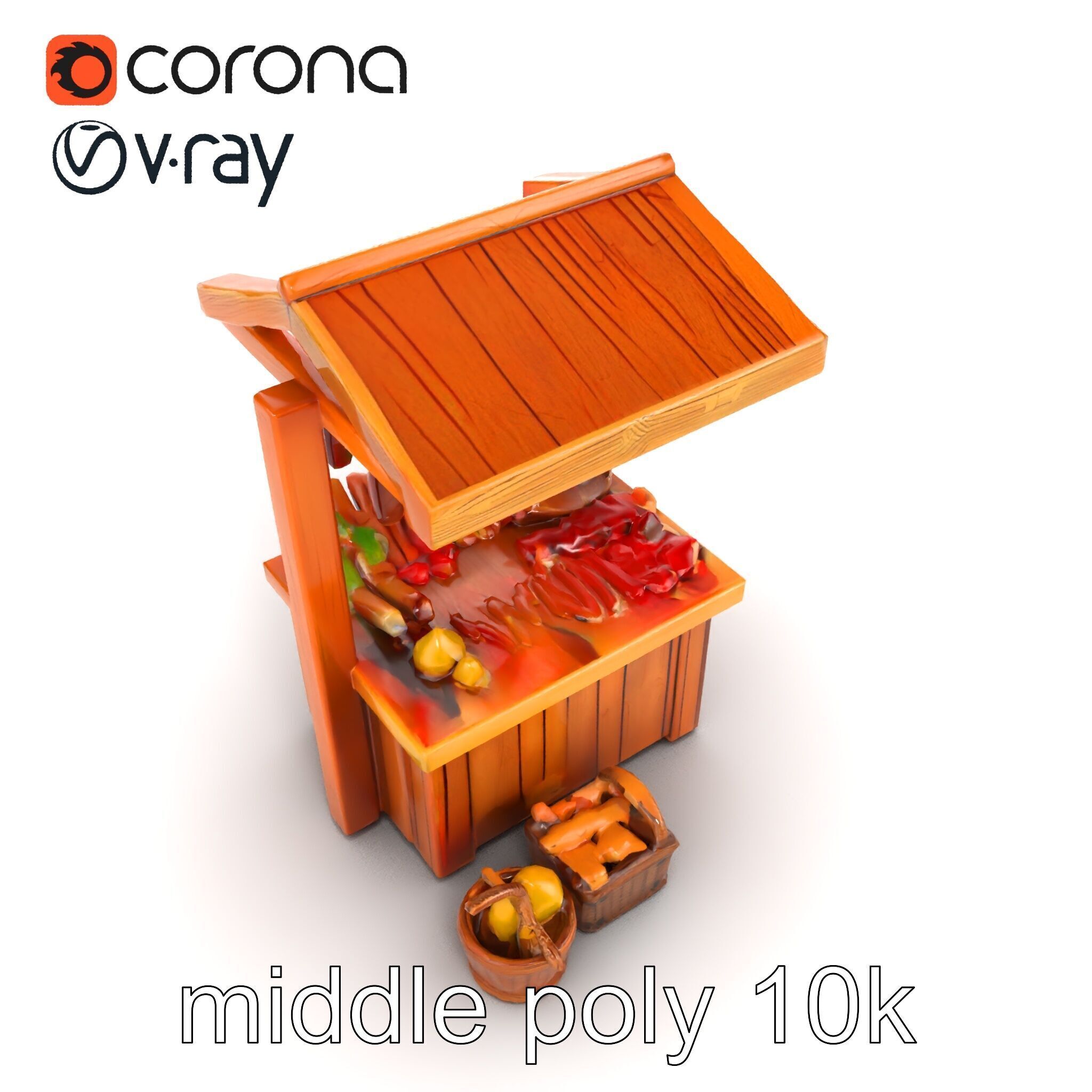 Rustic Bazaar Vendor Shelf Model Pack Low-poly 3D model_16