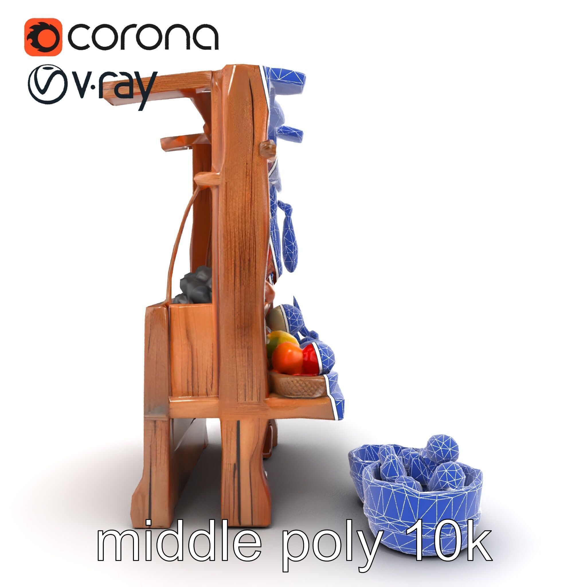 Rustic Bazaar Vendor Shelf Model Pack Low-poly 3D model_58