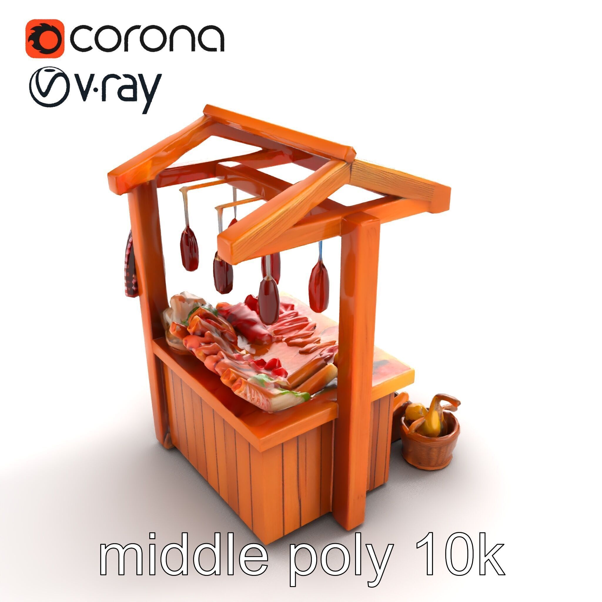 Rustic Bazaar Vendor Shelf Model Pack Low-poly 3D model_8