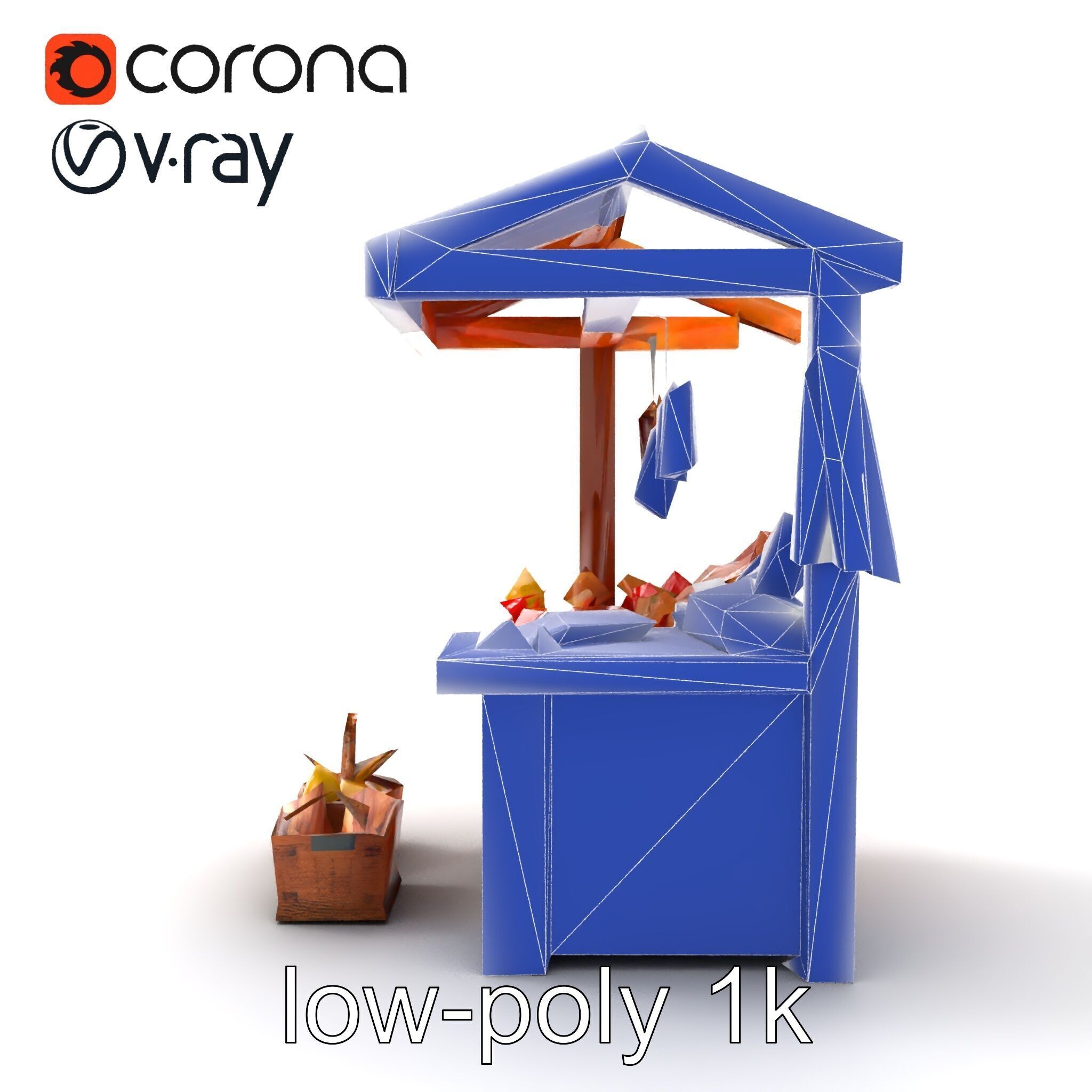 Rustic Bazaar Vendor Shelf Model Pack Low-poly 3D model_13