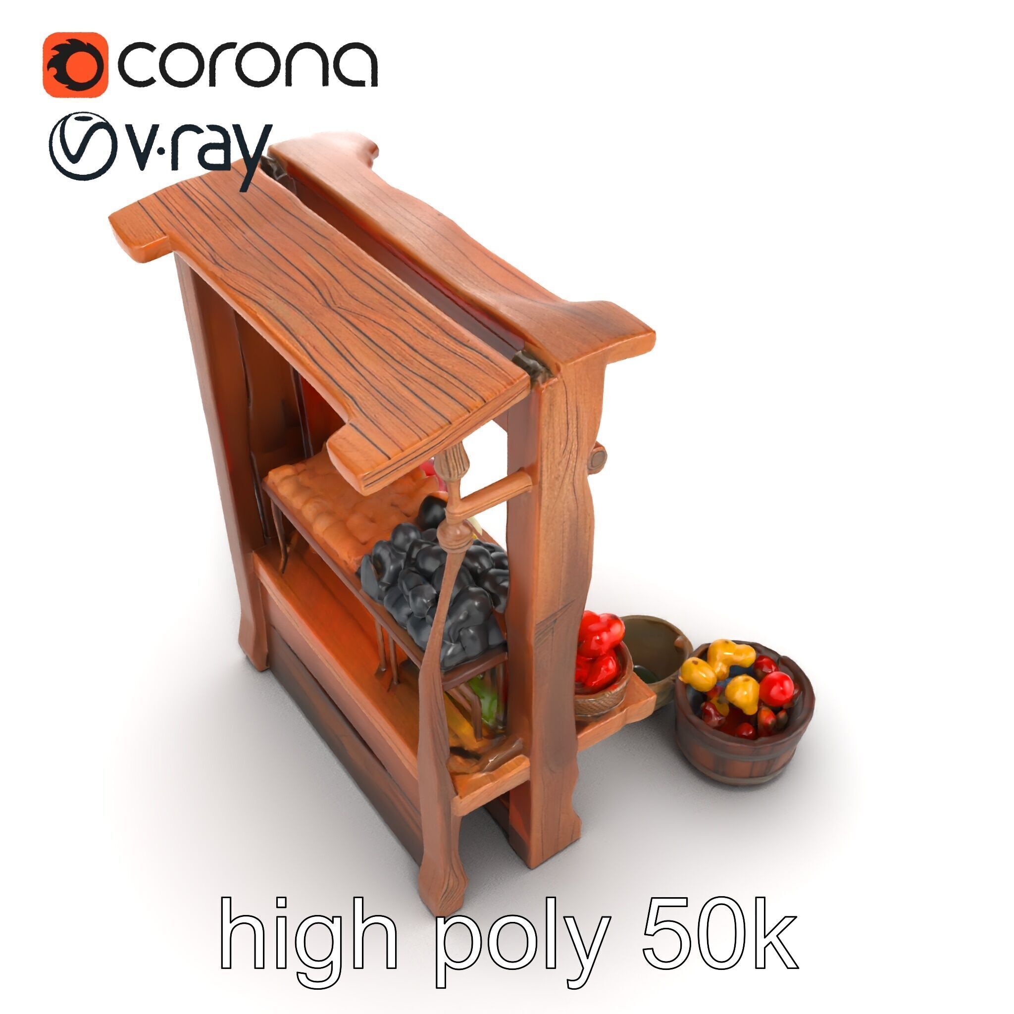 Rustic Bazaar Vendor Shelf Model Pack Low-poly 3D model_55