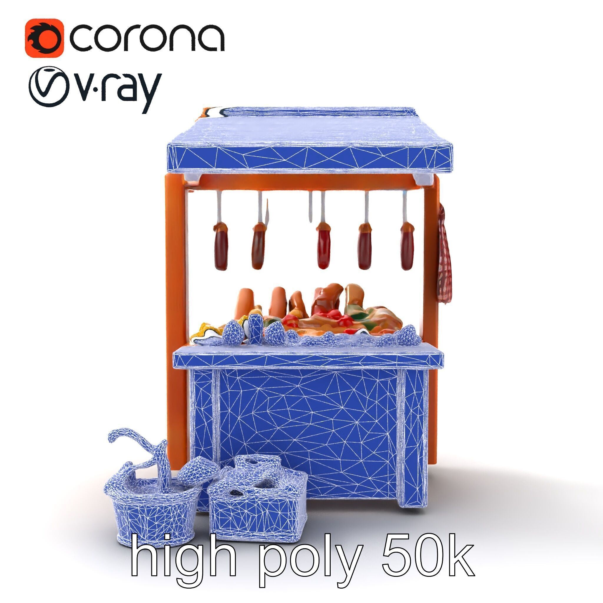 Rustic Bazaar Vendor Shelf Model Pack Low-poly 3D model_26