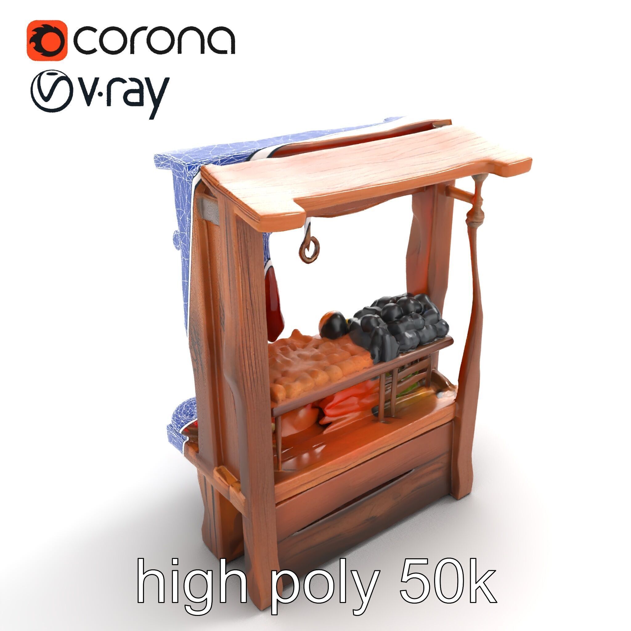 Rustic Bazaar Vendor Shelf Model Pack Low-poly 3D model_52