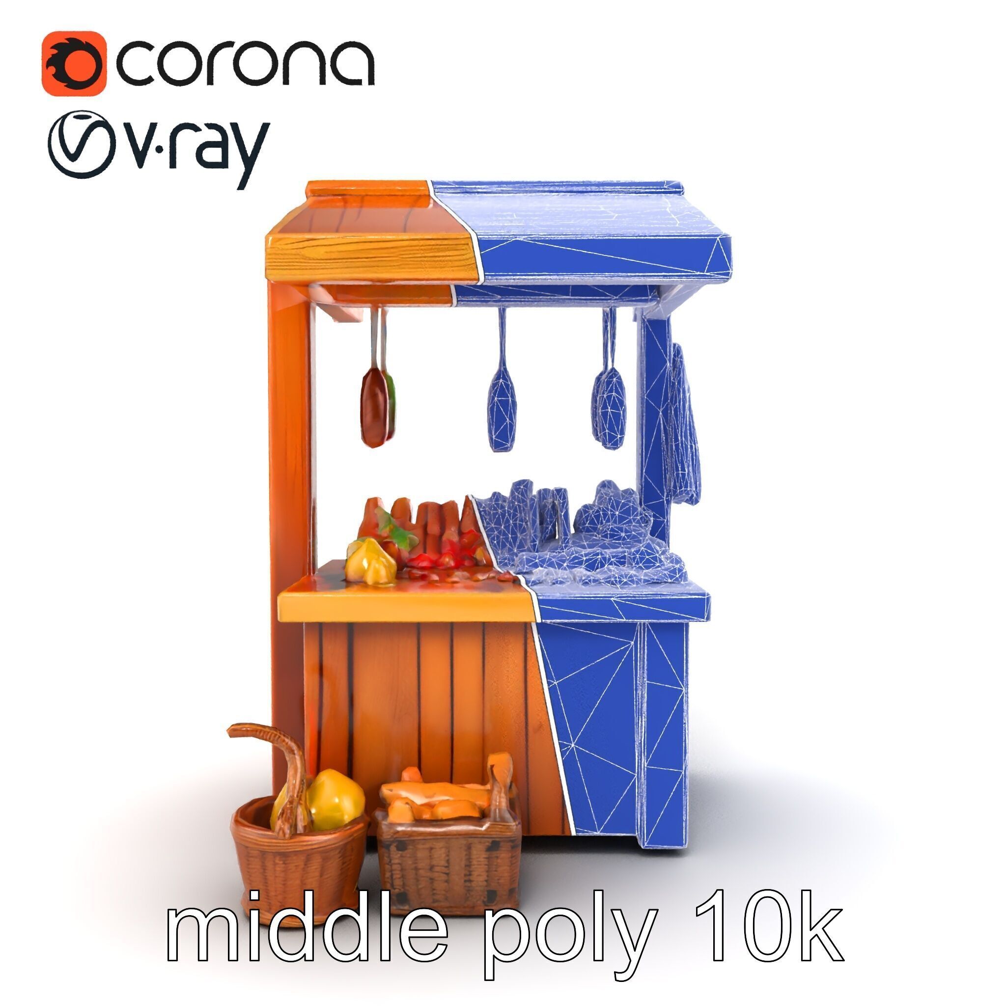 Rustic Bazaar Vendor Shelf Model Pack Low-poly 3D model_30
