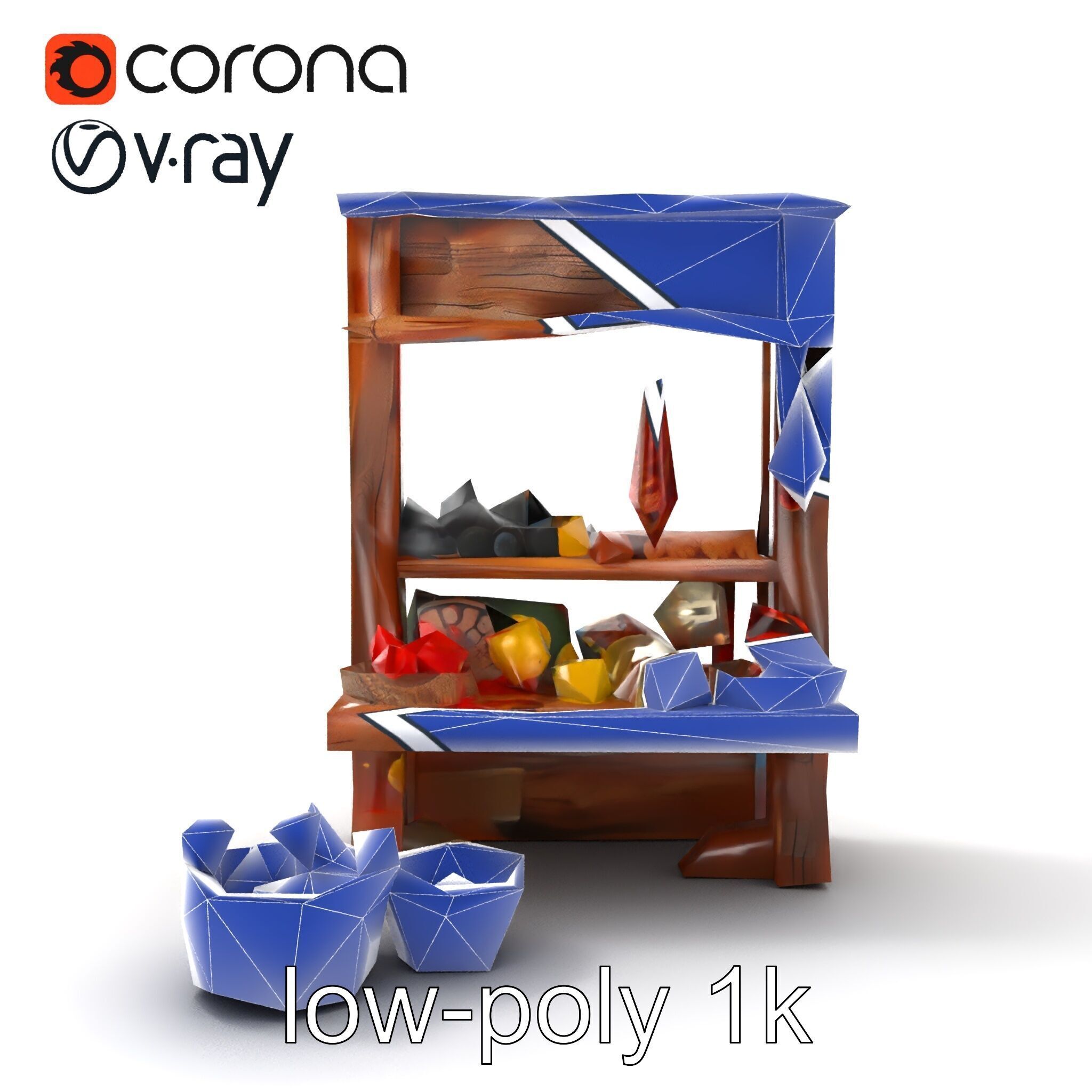 Rustic Bazaar Vendor Shelf Model Pack Low-poly 3D model_46