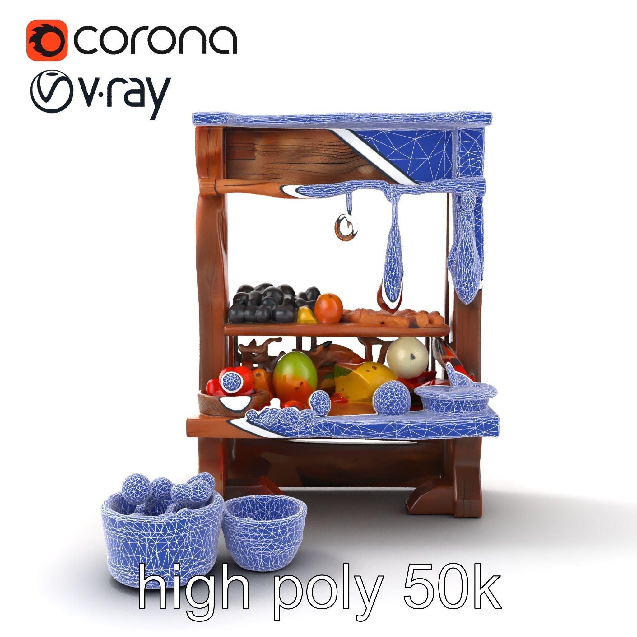 Rustic Bazaar Vendor Shelf Model Pack Low-poly 3D model_60