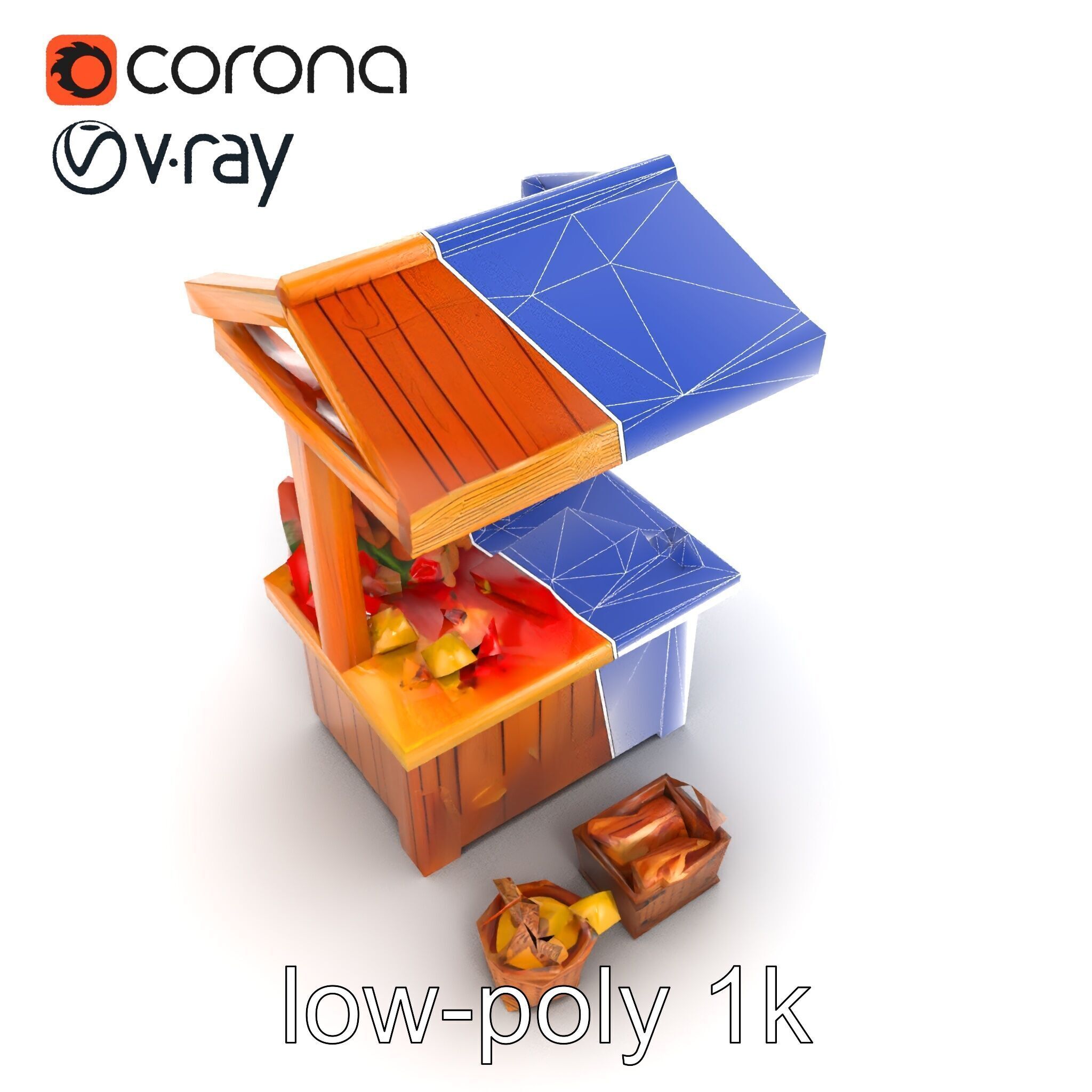 Rustic Bazaar Vendor Shelf Model Pack Low-poly 3D model_11