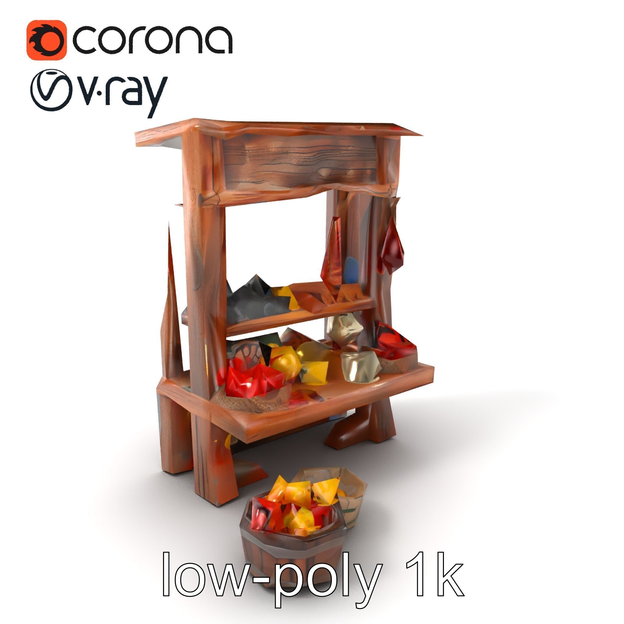 Rustic Bazaar Vendor Shelf Model Pack Low-poly 3D model_37