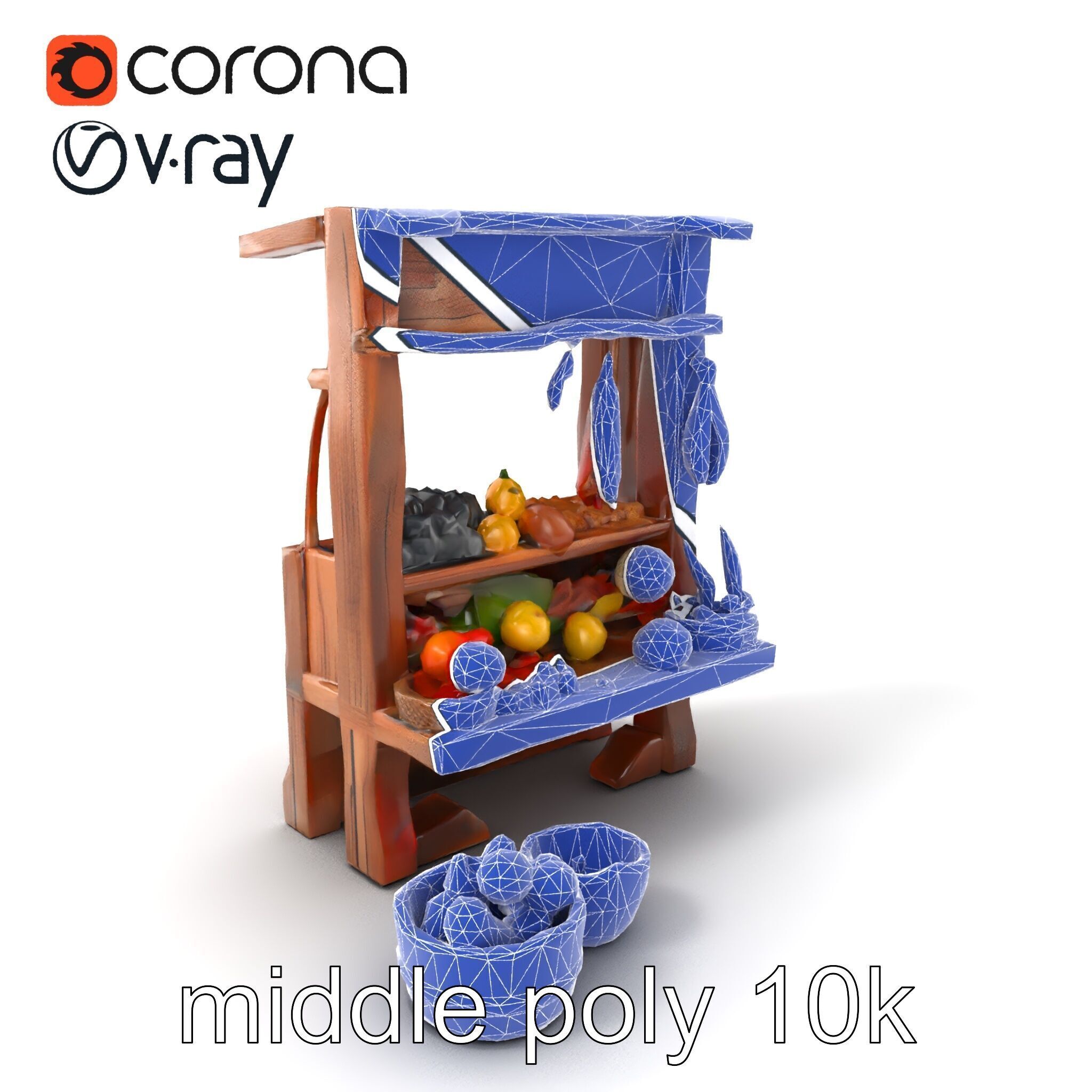 Rustic Bazaar Vendor Shelf Model Pack Low-poly 3D model_38