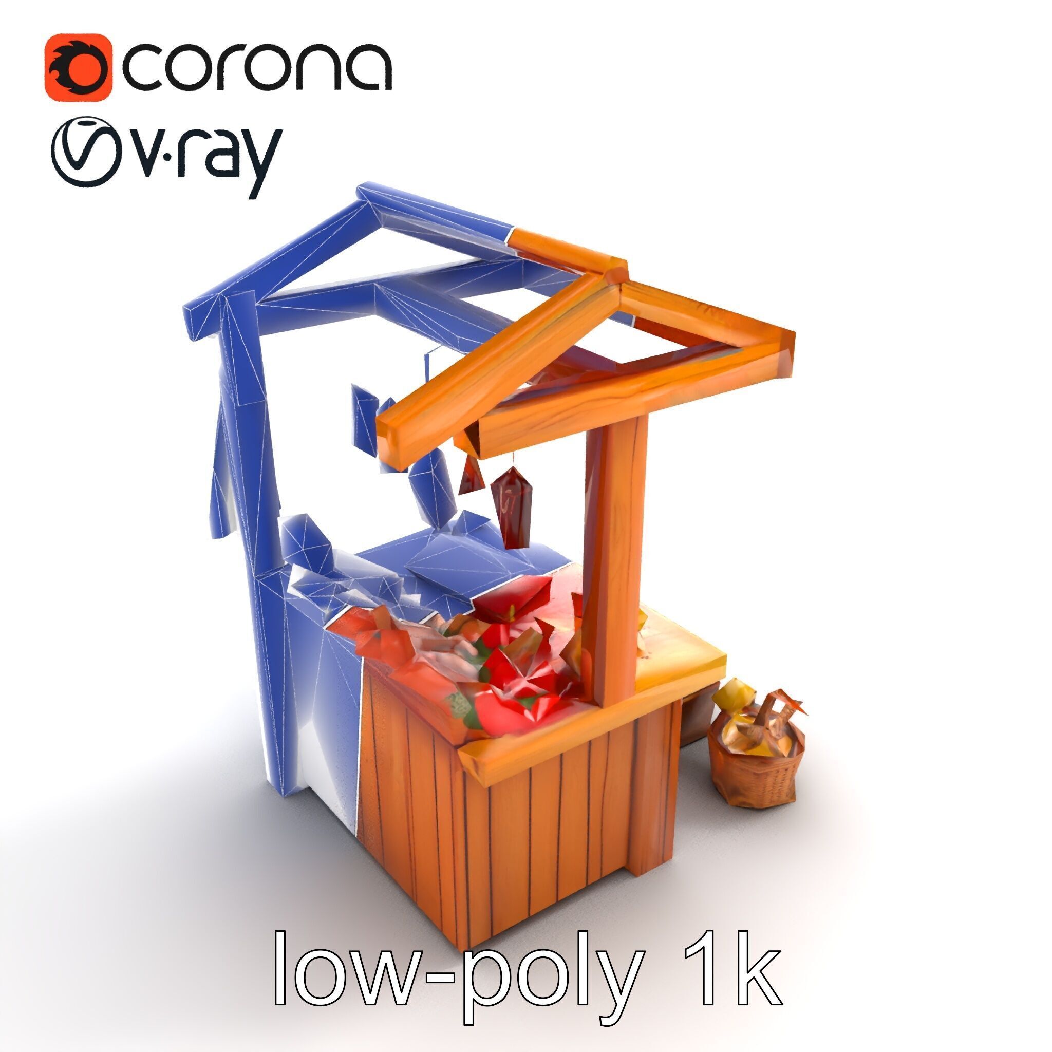 Rustic Bazaar Vendor Shelf Model Pack Low-poly 3D model_23