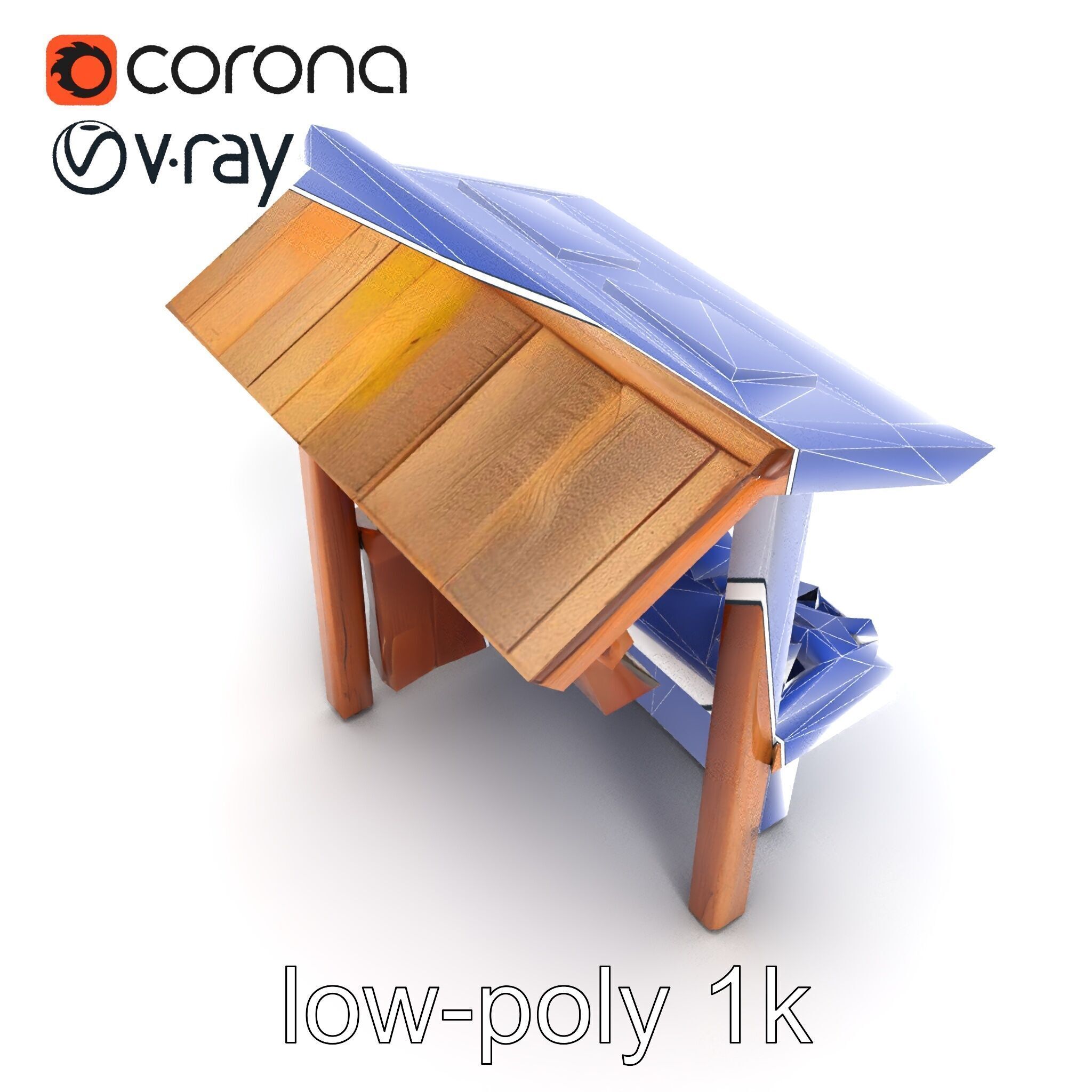 Eco-friendly Wooden Market Stall model pack Low-poly 3D model_28