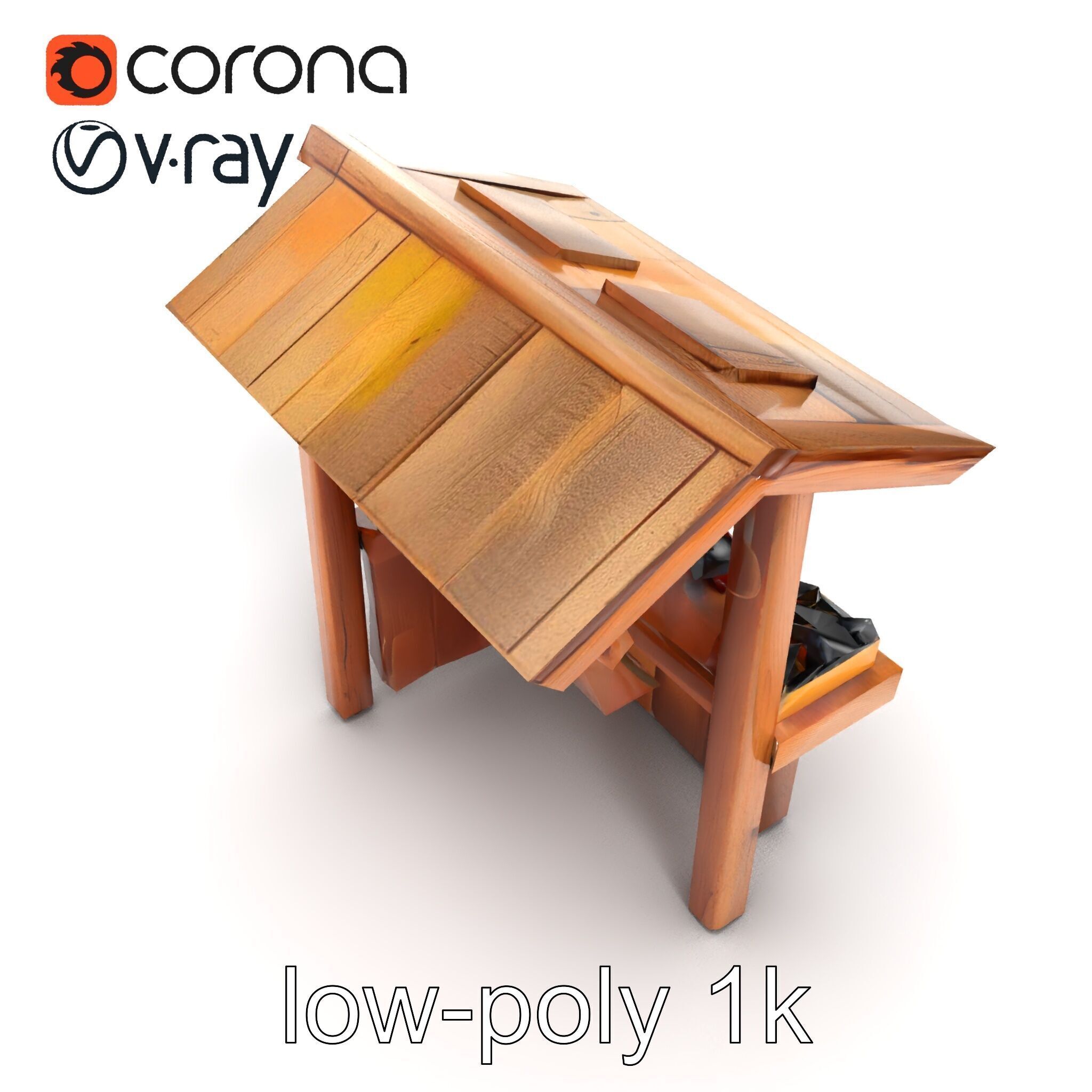 Eco-friendly Wooden Market Stall model pack Low-poly 3D model_14