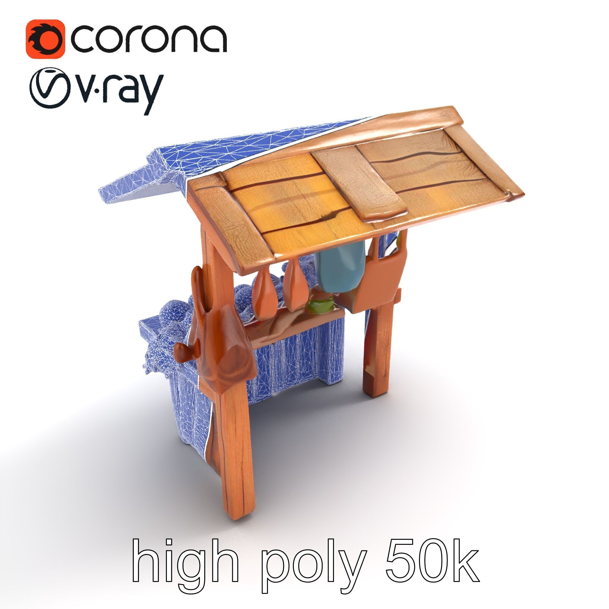 Eco-friendly Wooden Market Stall model pack Low-poly 3D model_19