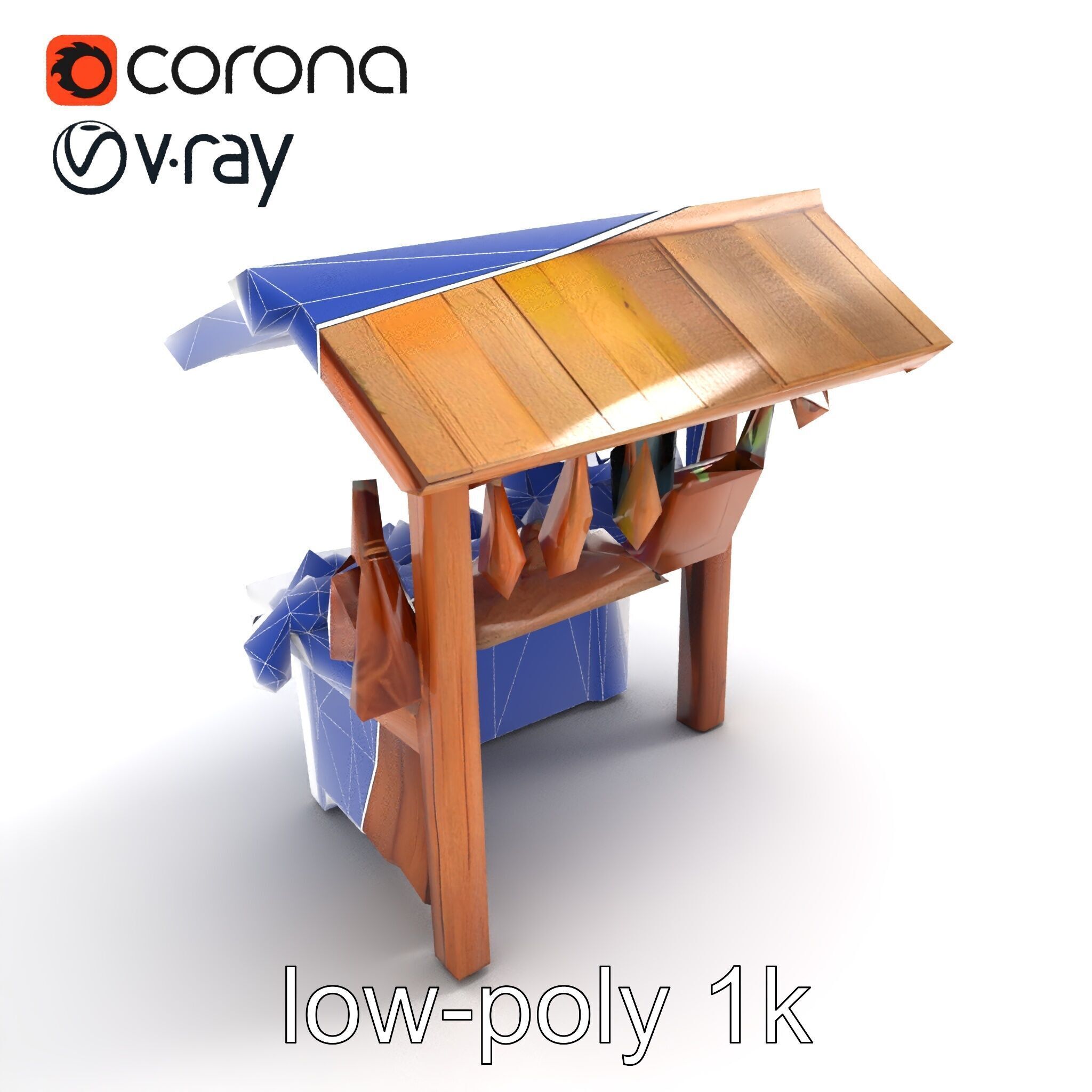 Eco-friendly Wooden Market Stall model pack Low-poly 3D model_11