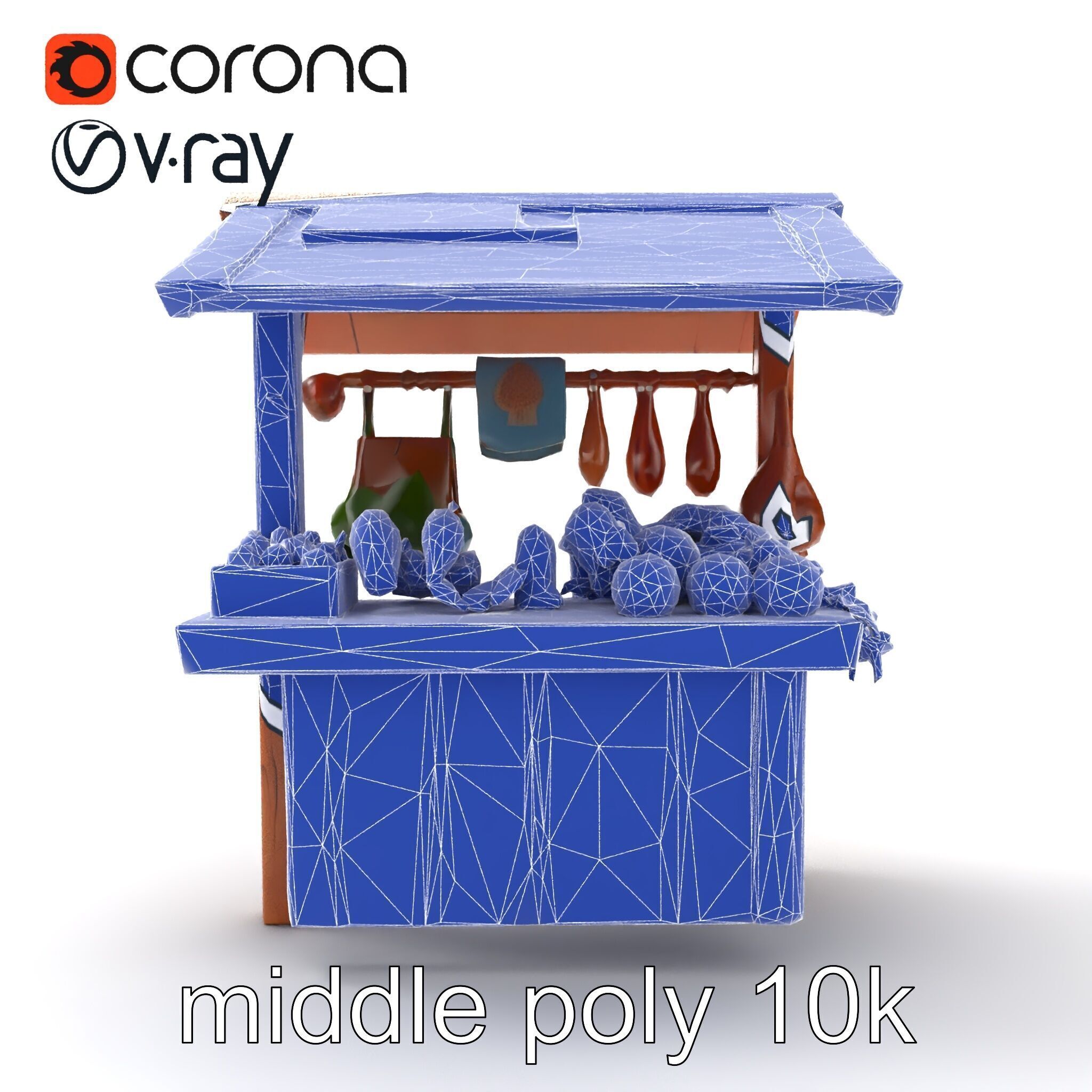Eco-friendly Wooden Market Stall model pack Low-poly 3D model_27