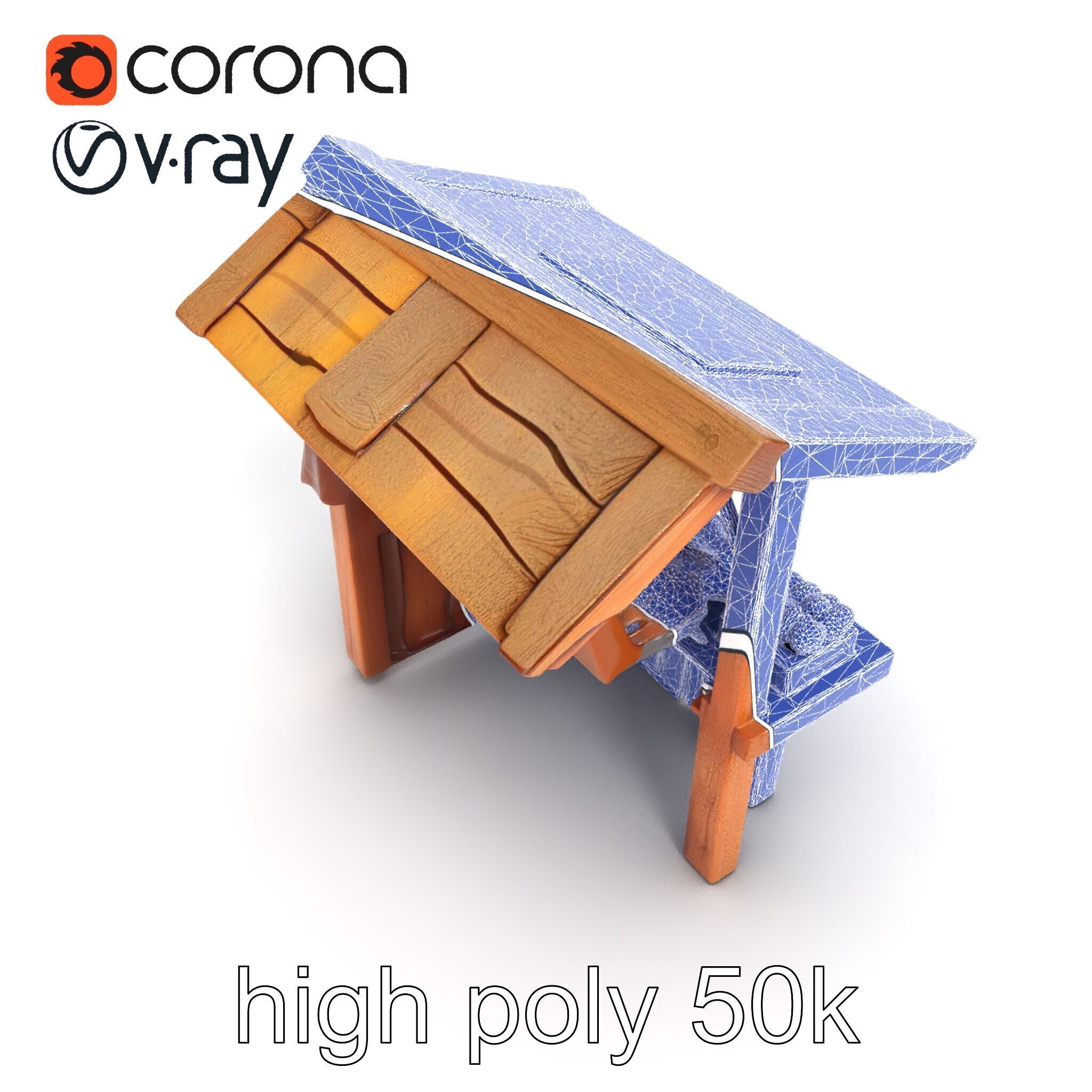 Eco-friendly Wooden Market Stall model pack Low-poly 3D model_32