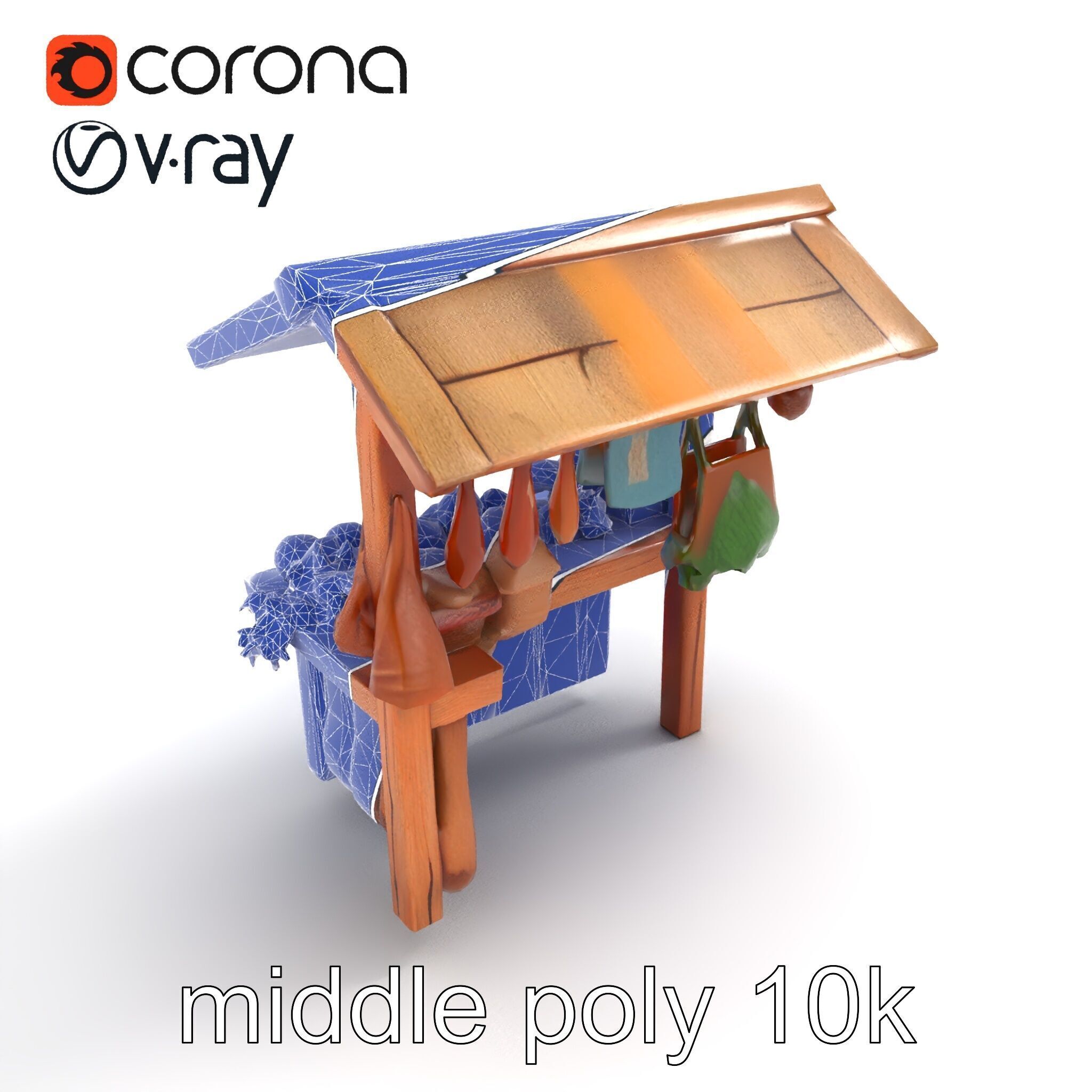 Eco-friendly Wooden Market Stall model pack Low-poly 3D model_20
