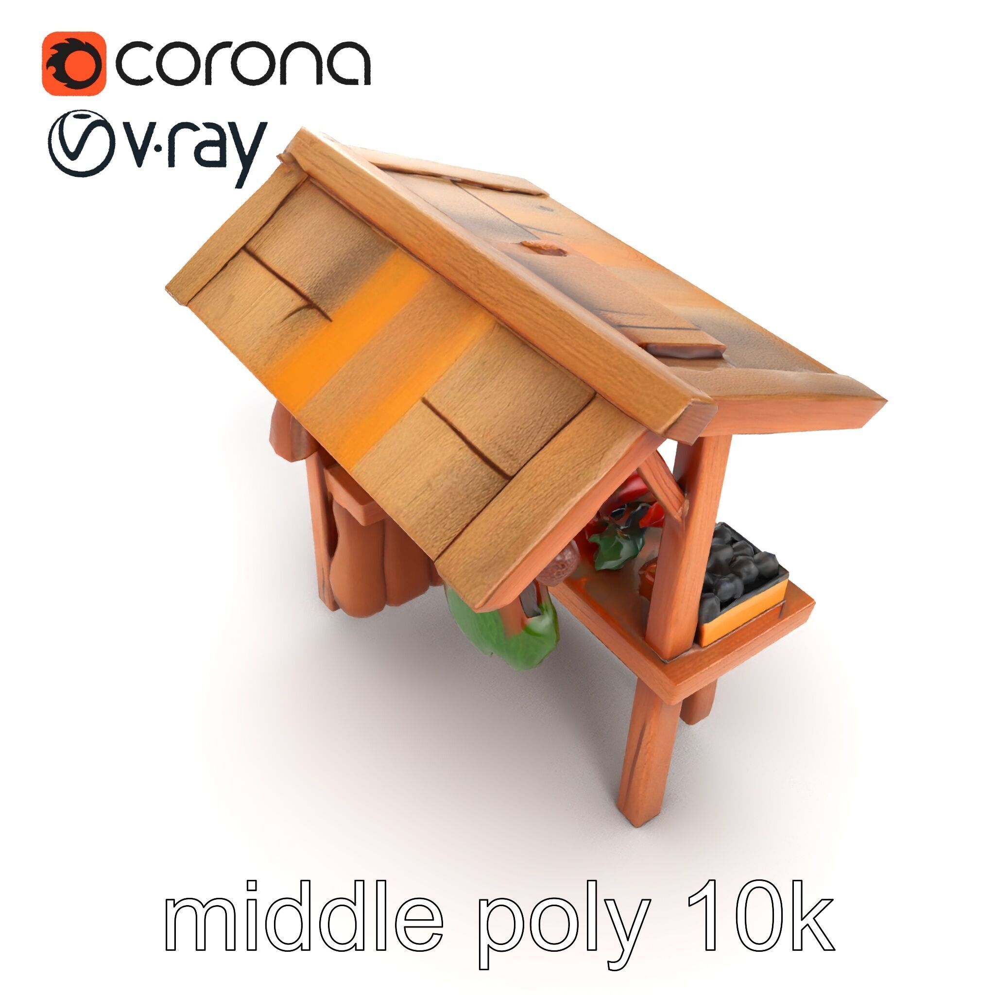 Eco-friendly Wooden Market Stall model pack Low-poly 3D model_17