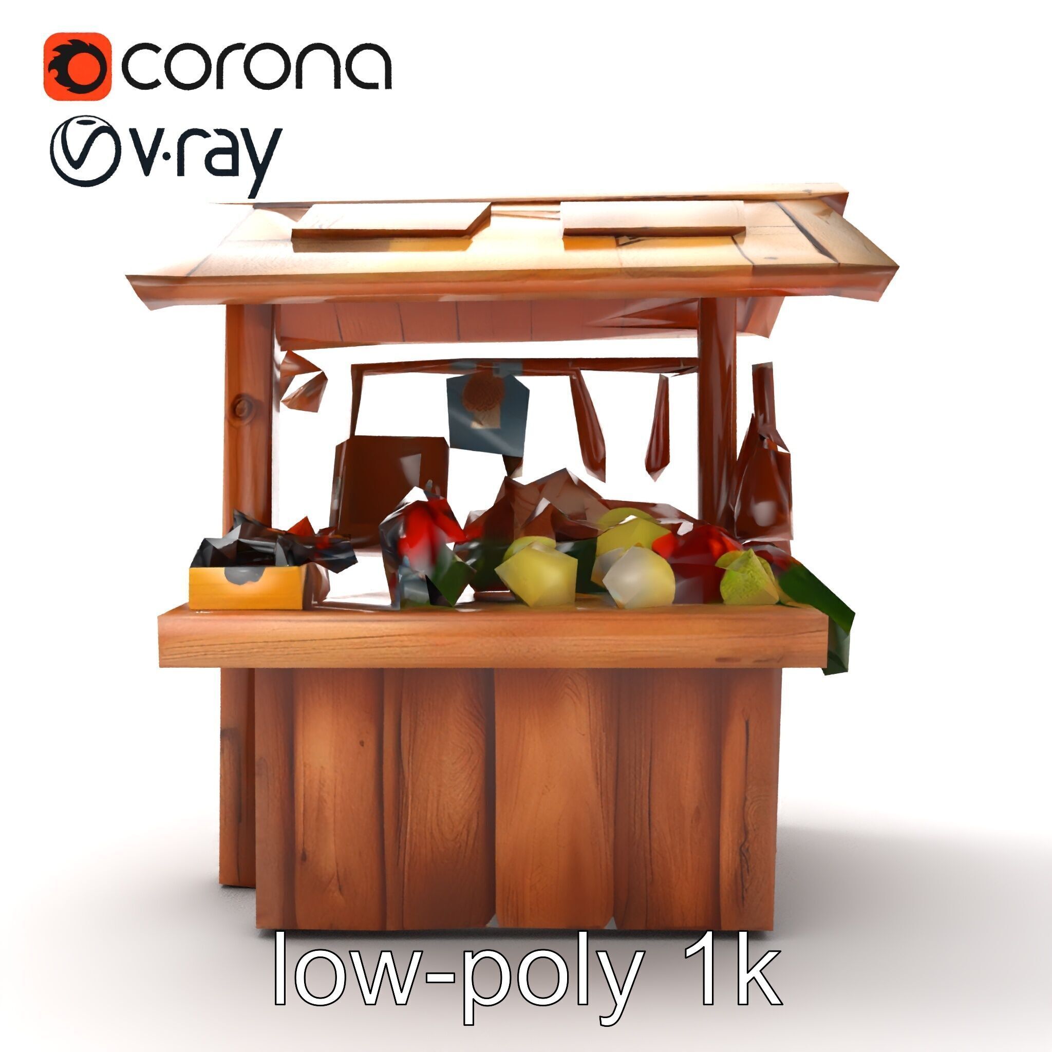 Eco-friendly Wooden Market Stall model pack Low-poly 3D model_22