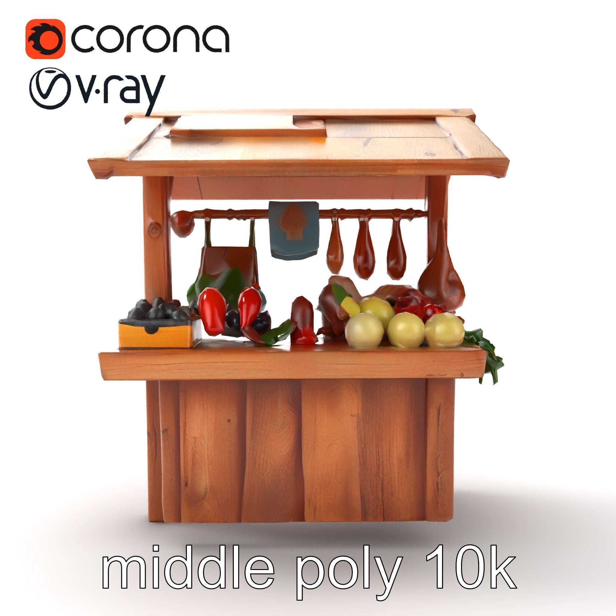 Eco-friendly Wooden Market Stall model pack Low-poly 3D model_23