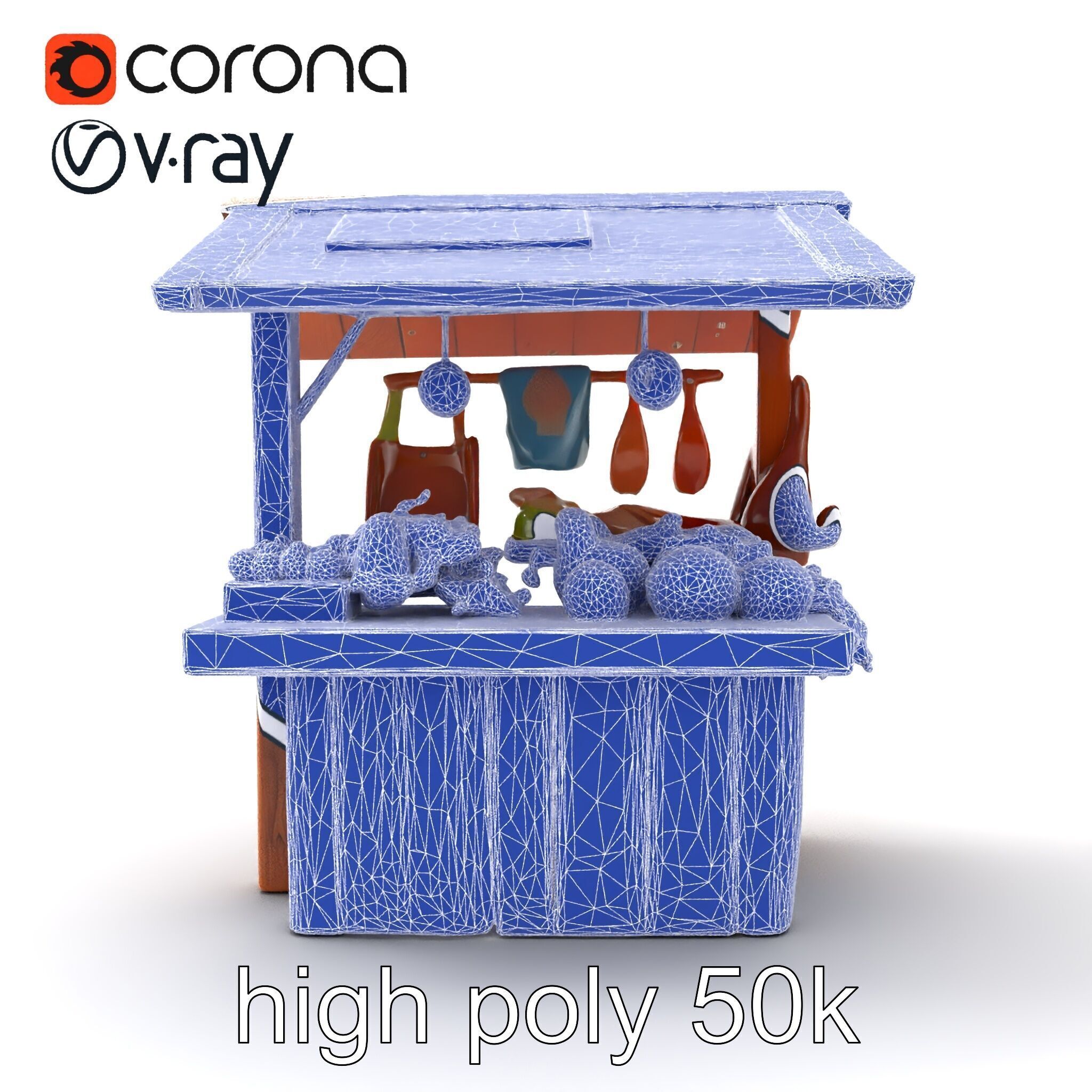 Eco-friendly Wooden Market Stall model pack Low-poly 3D model_24
