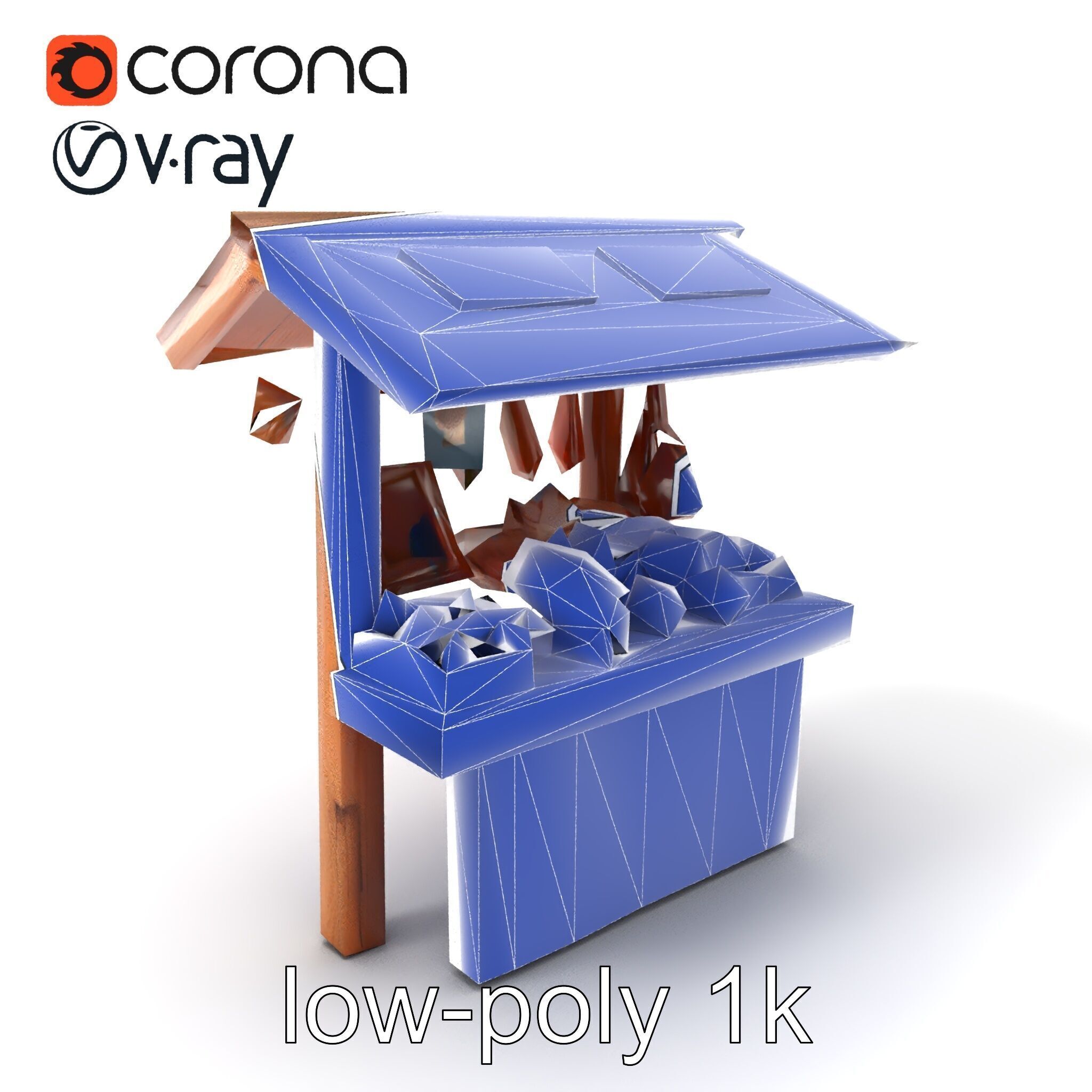 Eco-friendly Wooden Market Stall model pack Low-poly 3D model_7