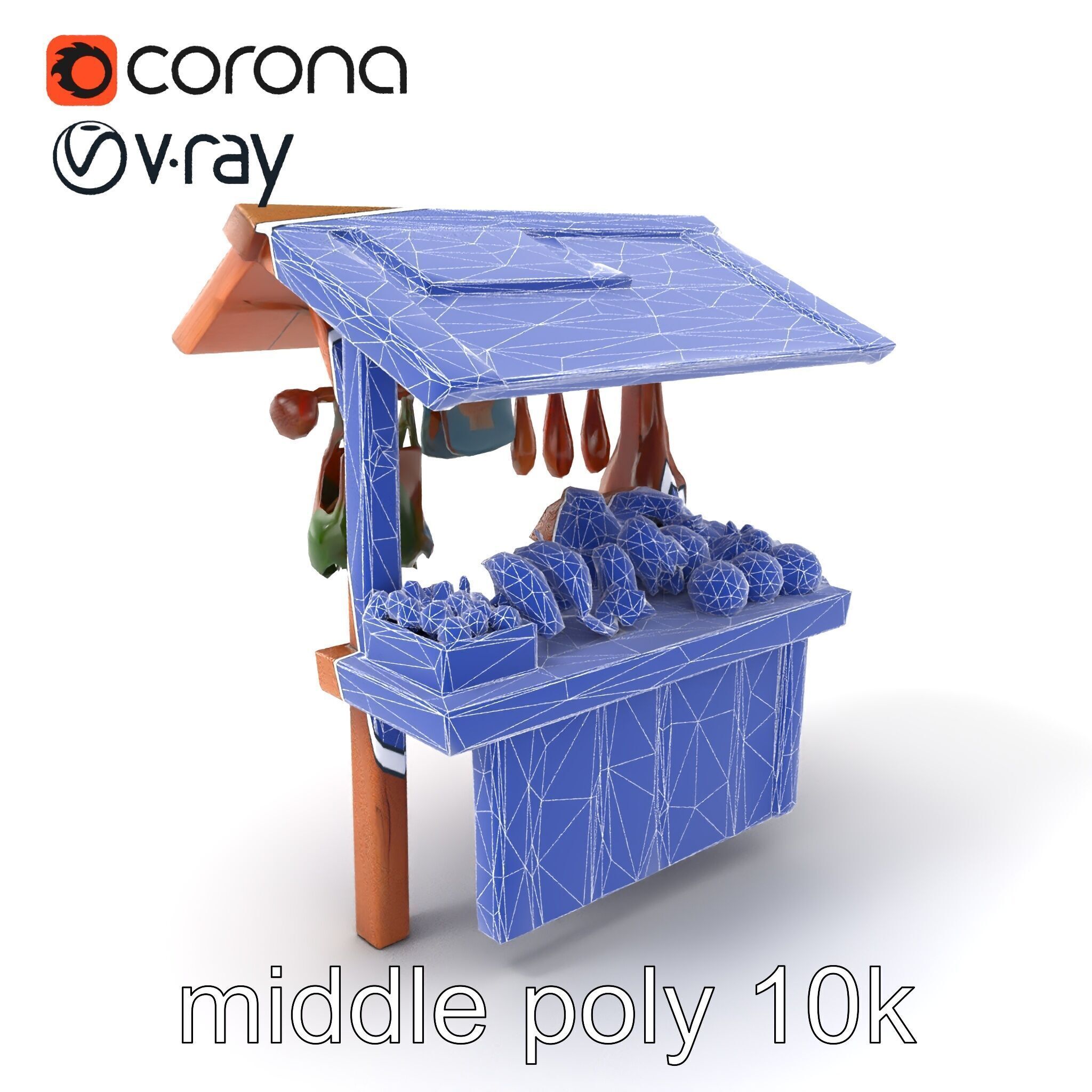 Eco-friendly Wooden Market Stall model pack Low-poly 3D model_6
