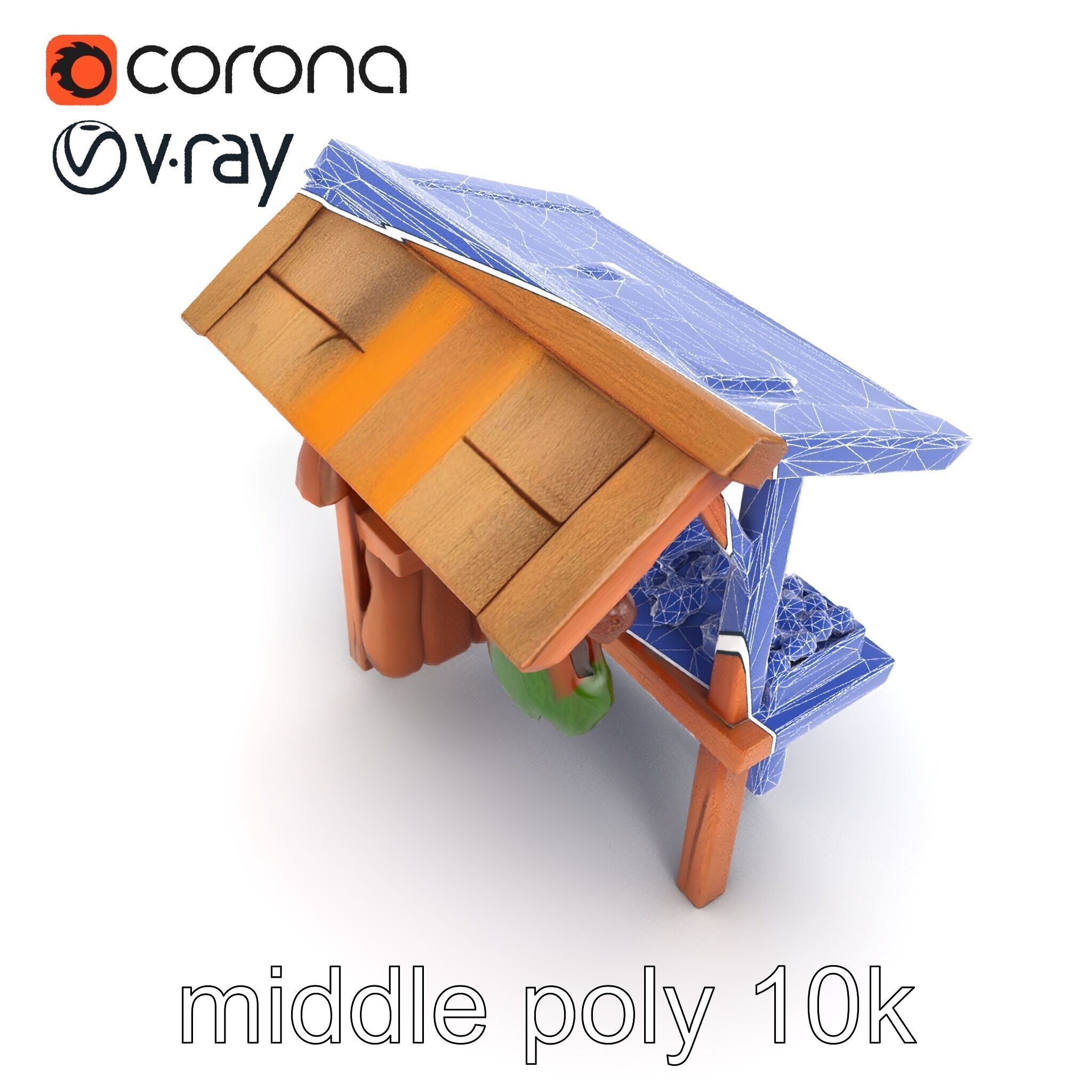 Eco-friendly Wooden Market Stall model pack Low-poly 3D model_30