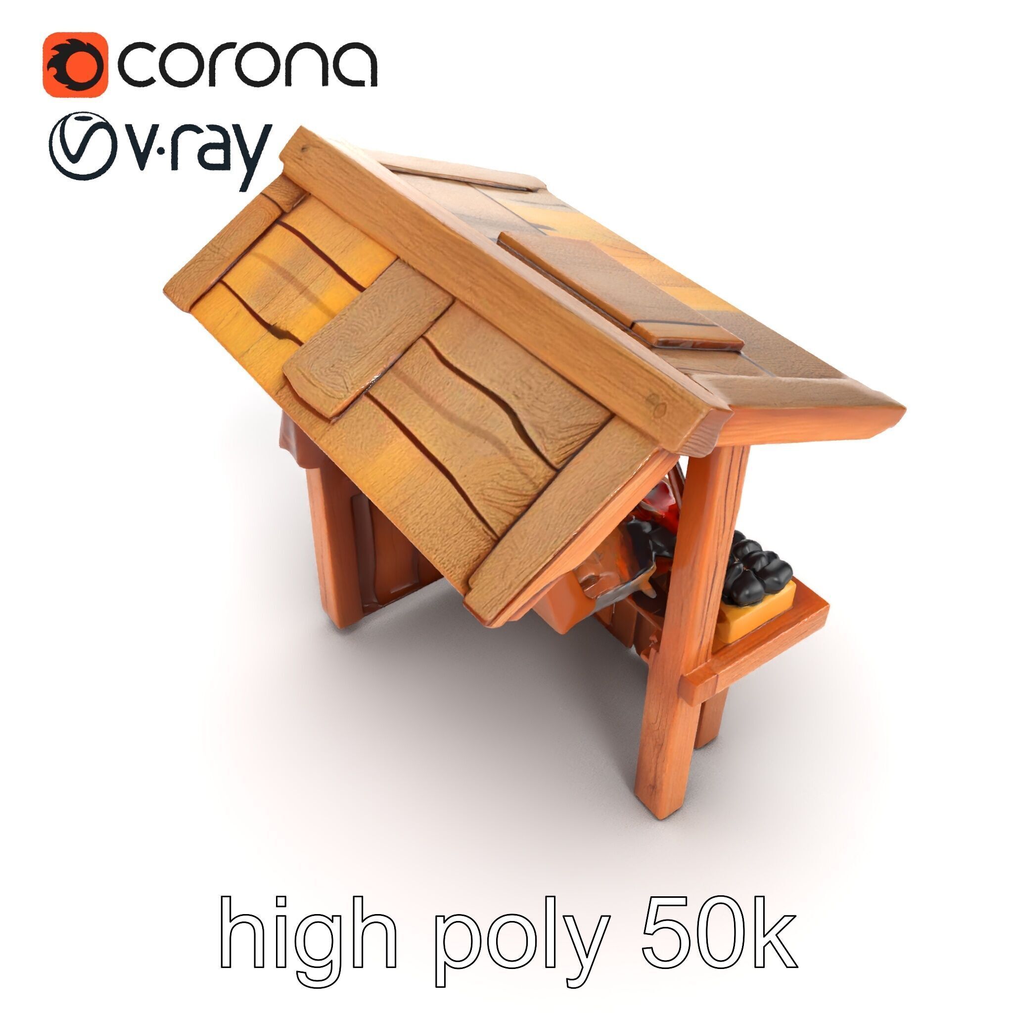 Eco-friendly Wooden Market Stall model pack Low-poly 3D model_25